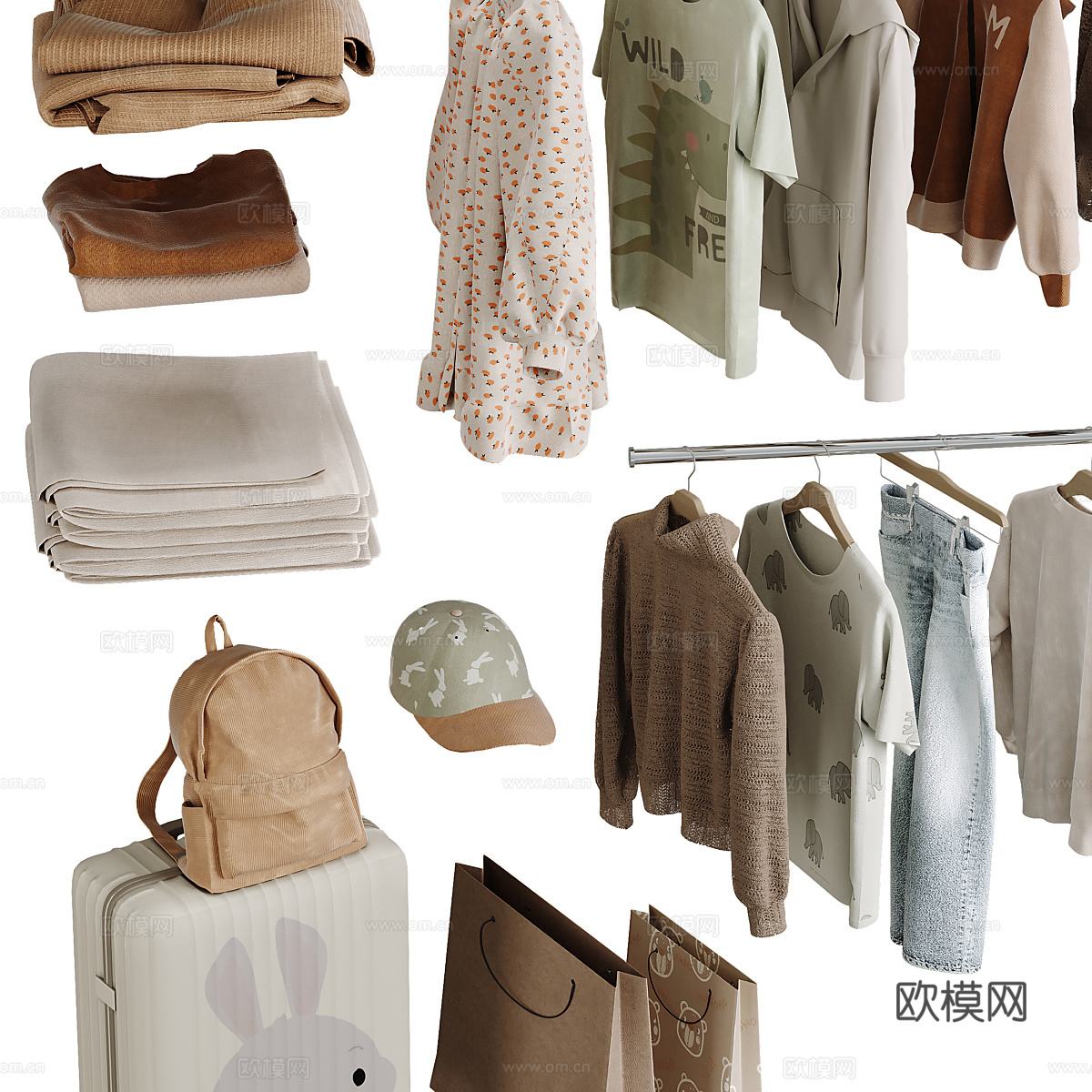 现代奶油风儿童服饰3d模型