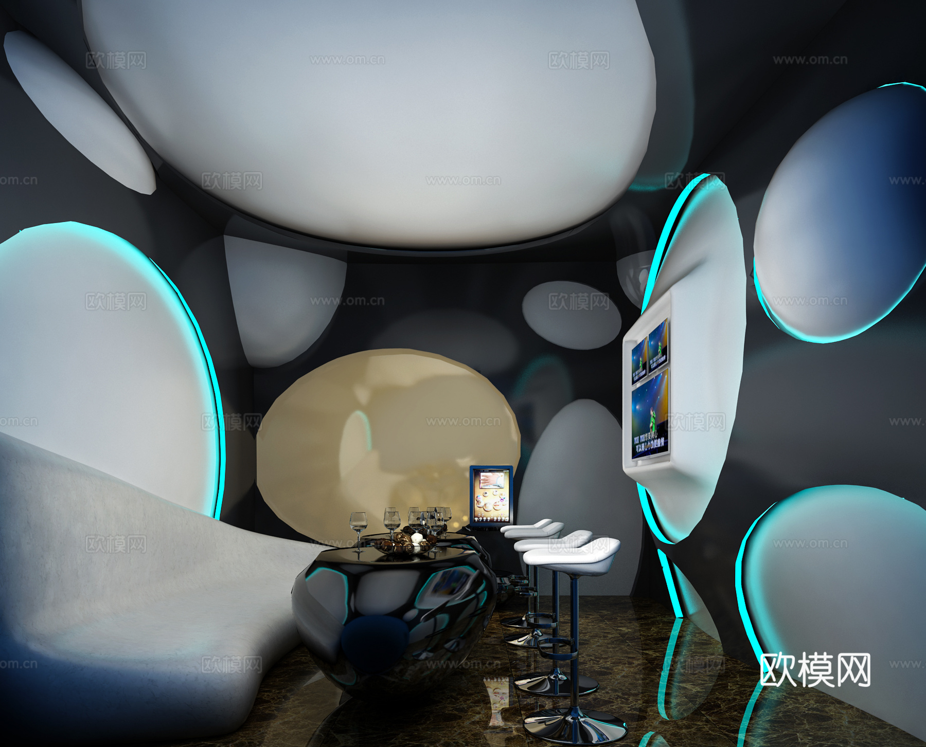现代KTV KTV 异面 茶几 星空 五张KTV打包3d模型