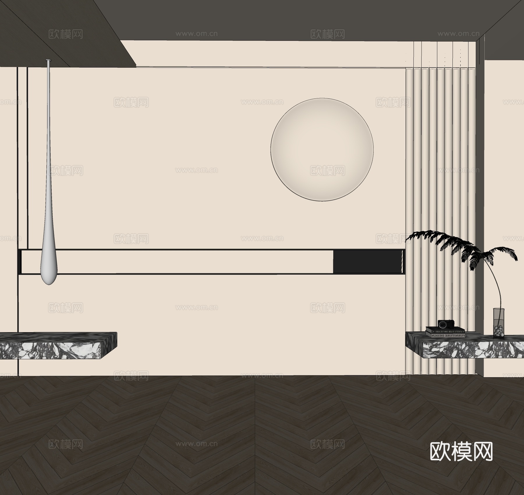 现代床头背景墙 简约床头背景墙su模型