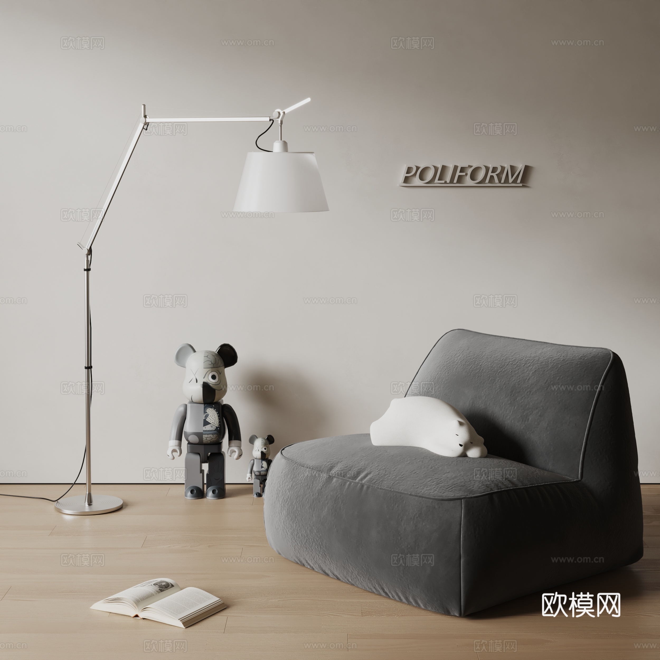 poliform现代单人沙发 布艺沙发 懒人沙发 落地灯 暴3d模型