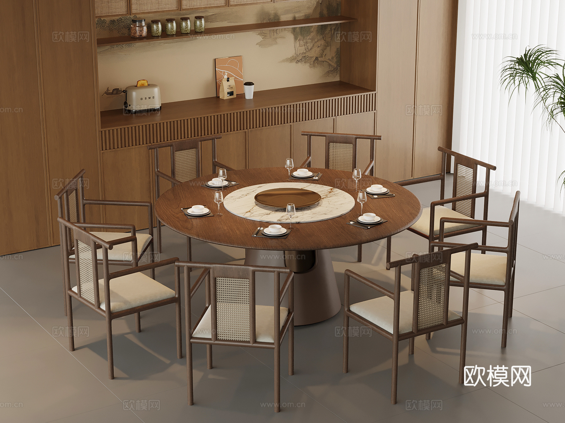 新中式餐桌椅 餐边柜3d模型