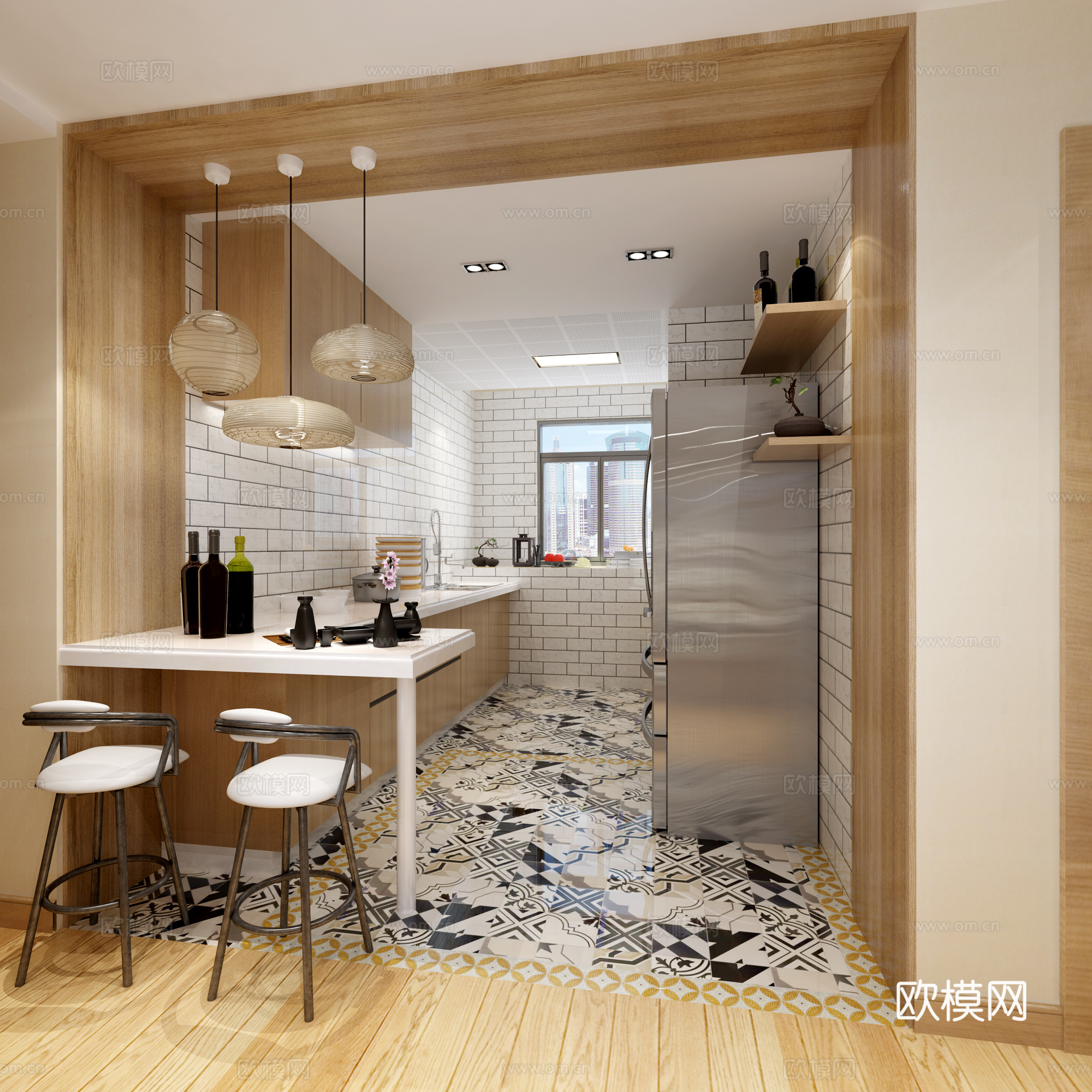 日式北欧日式客餐厅3d模型