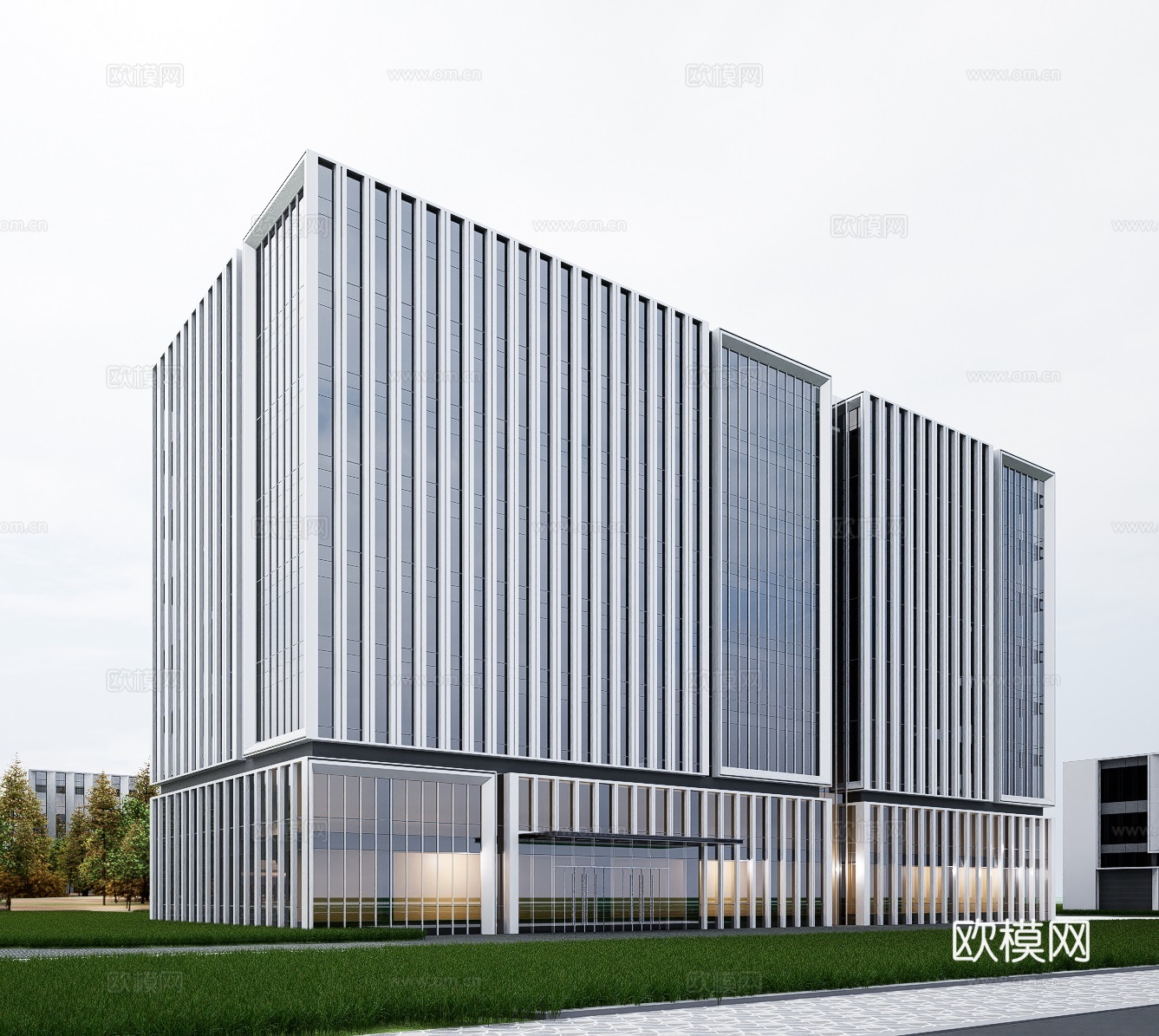 现代厂房  现代工业厂房 多层厂房 厂房建筑 现代简约厂房su模型