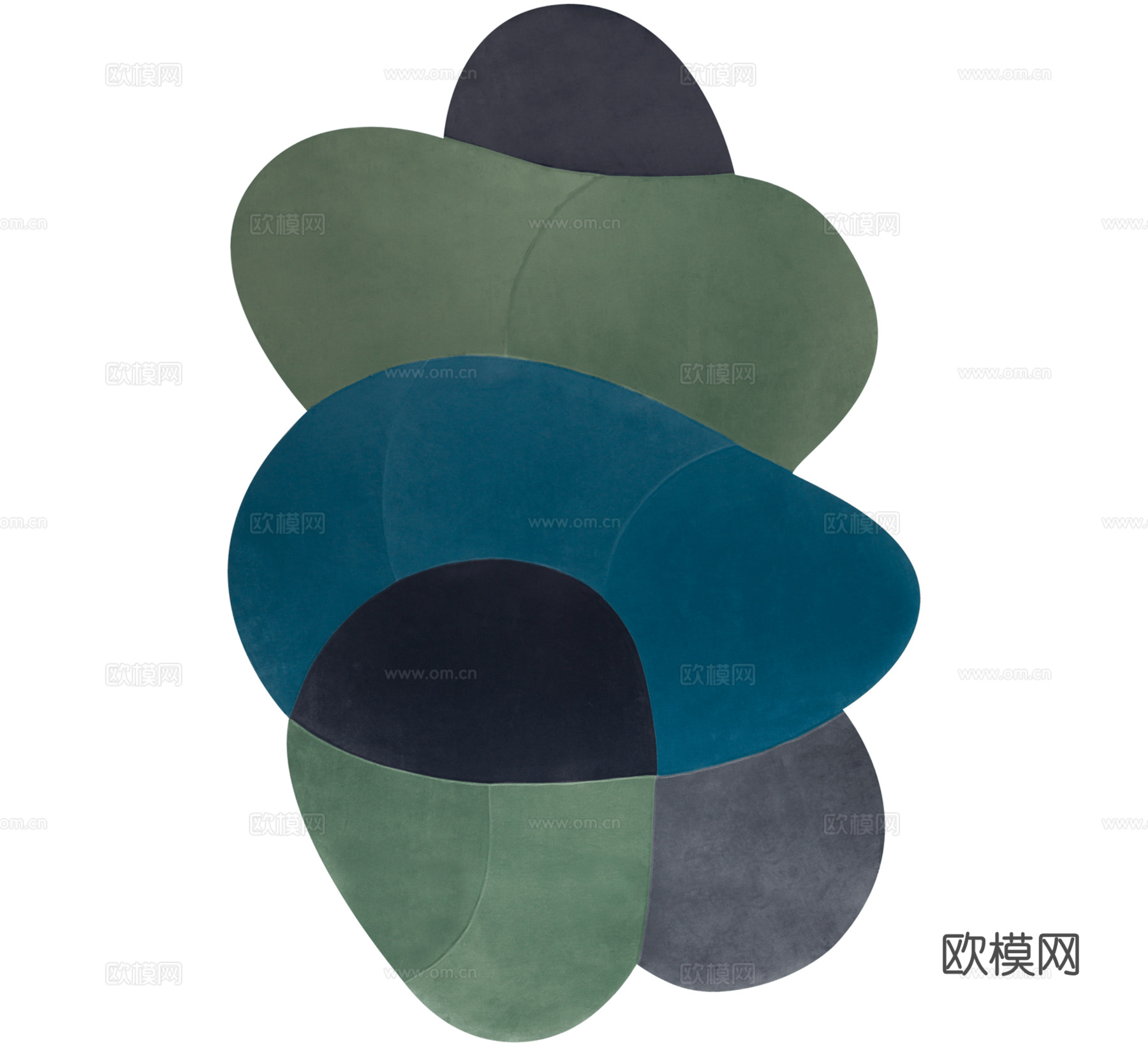 北欧地毯创意不规则客厅沙发茶几毯色块叠加几何卧室床边毯su模型