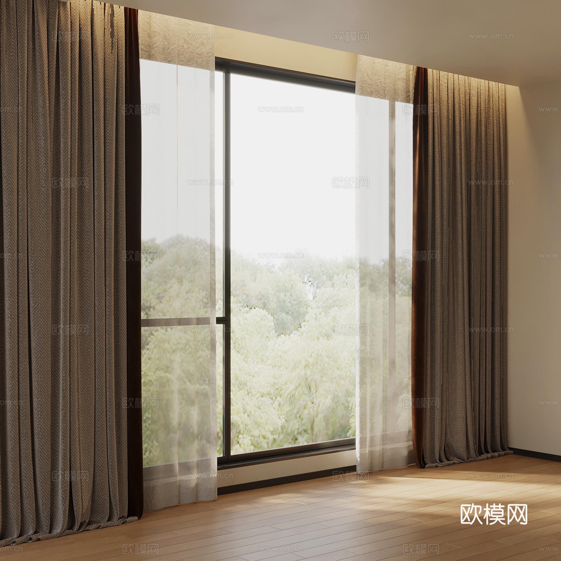 新中式窗帘 布帘 纱帘su模型