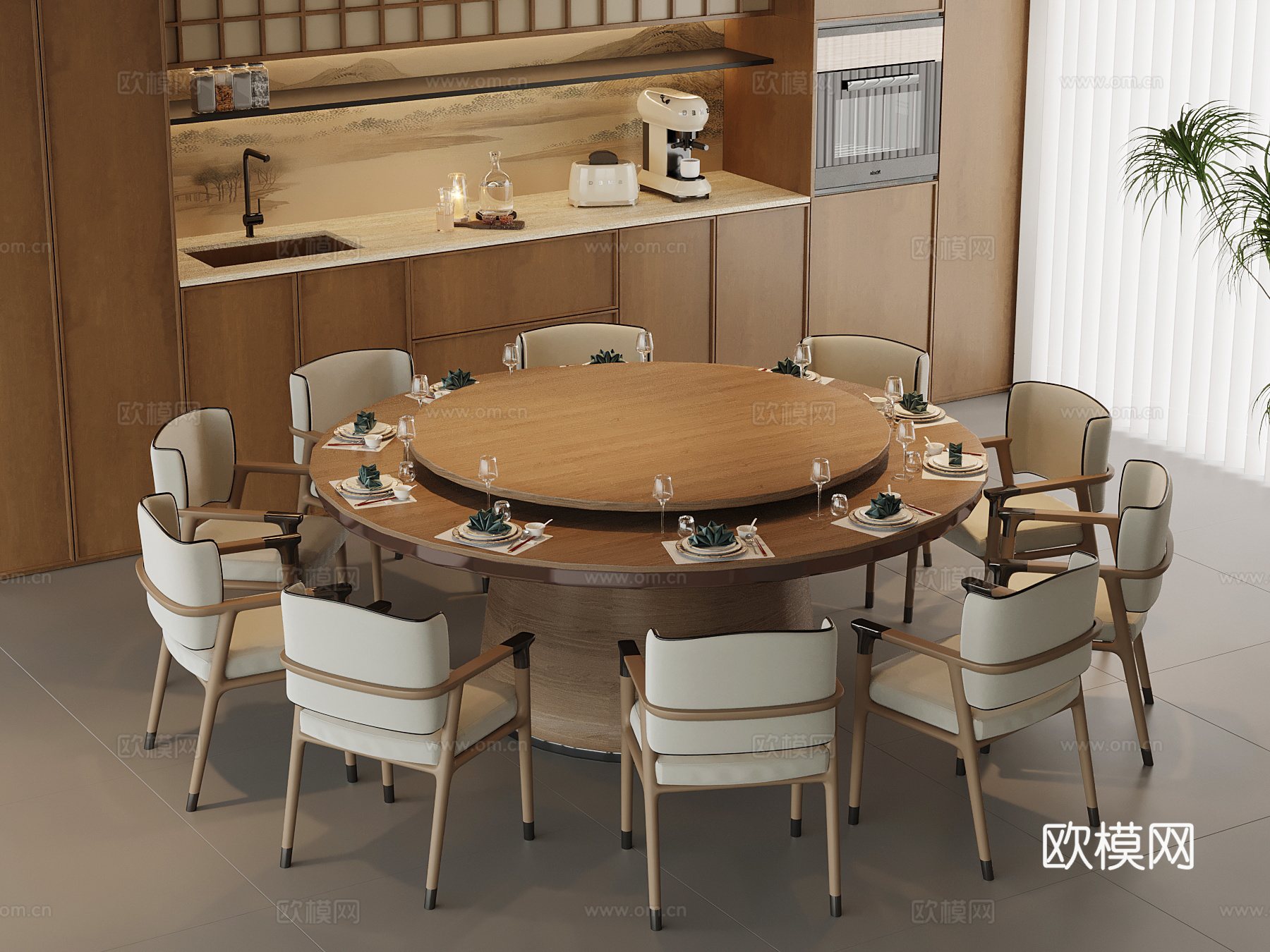 新中式餐桌椅su模型