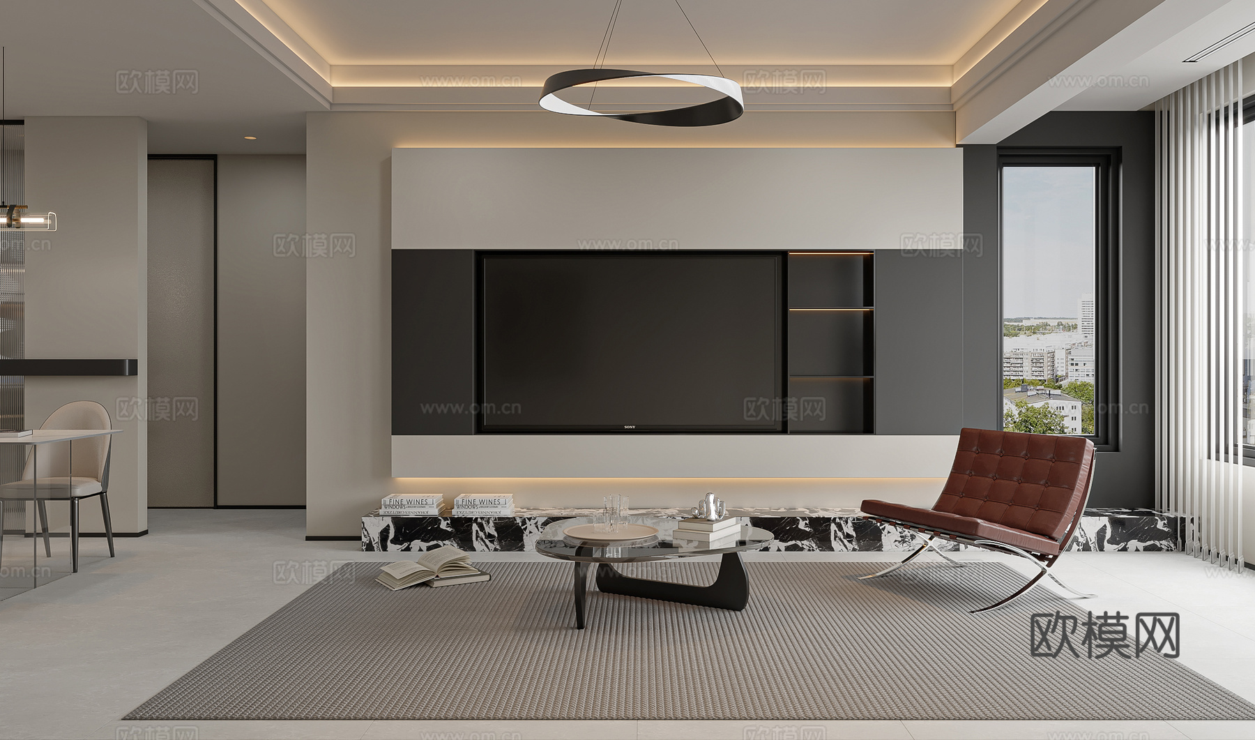 现代黑白灰客餐厅3d模型