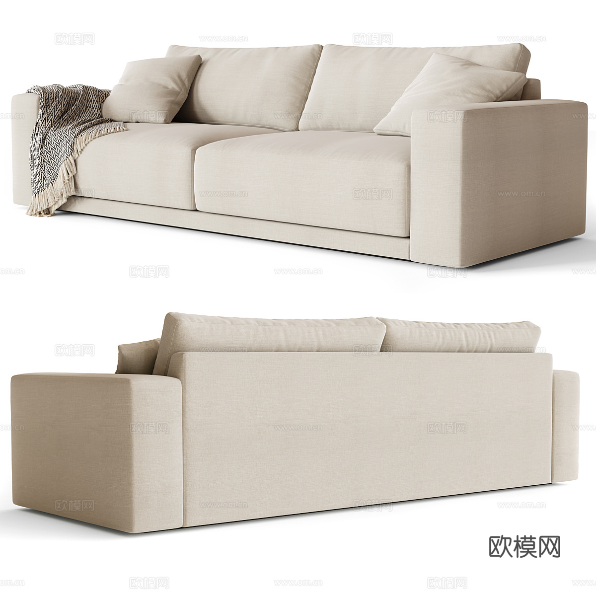 现代意式双人布艺休闲沙发3d模型