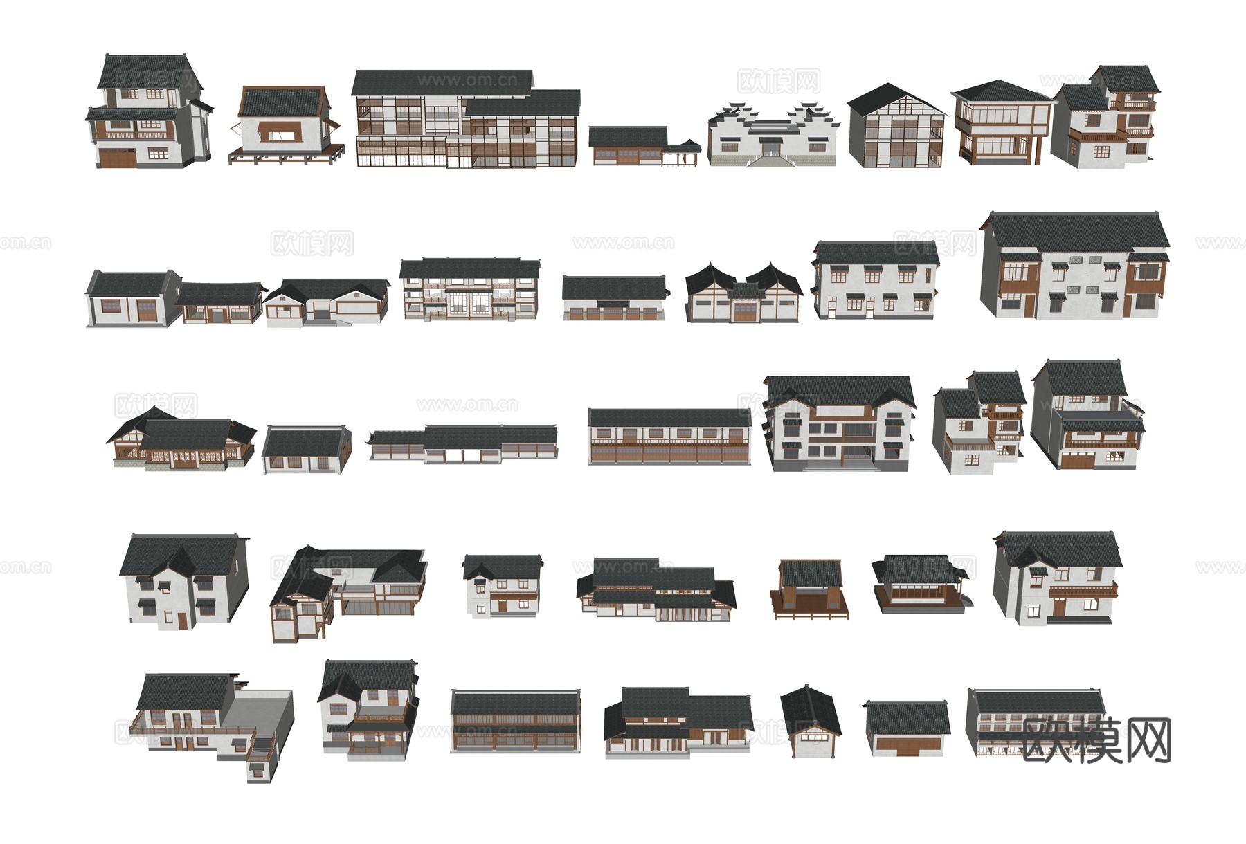 新中式民居建筑 江南建筑 乡村建筑 村落 民房 水乡建筑 白su模型