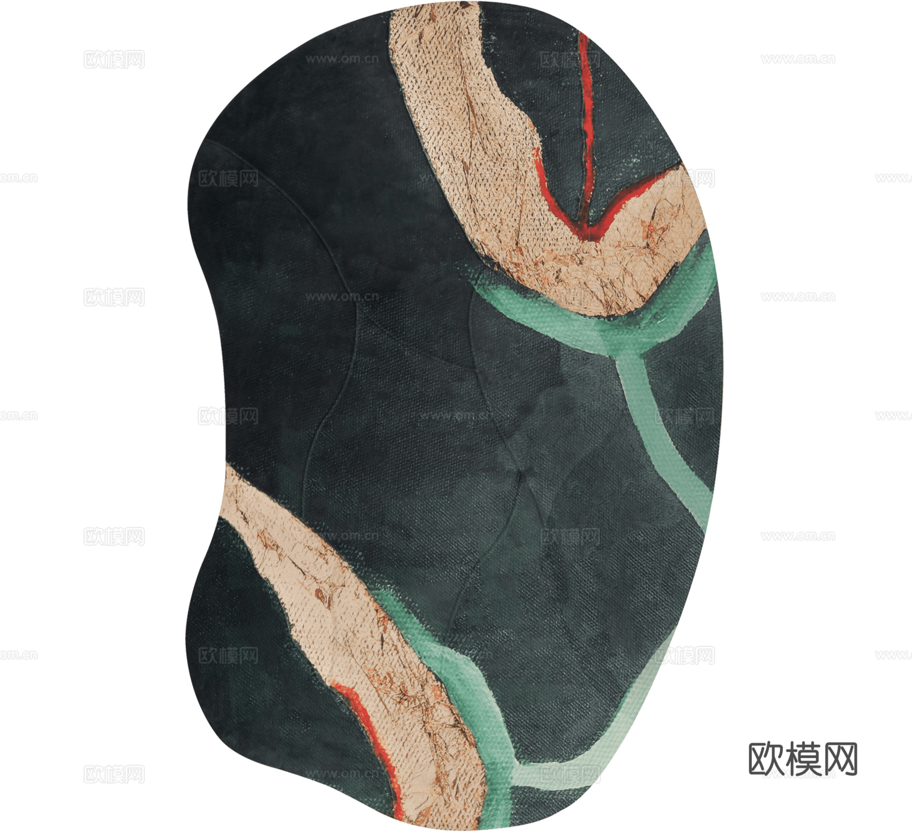 法式田园中古地毯异形不规则客厅茶几羊毛毯别墅卧室地毯su模型