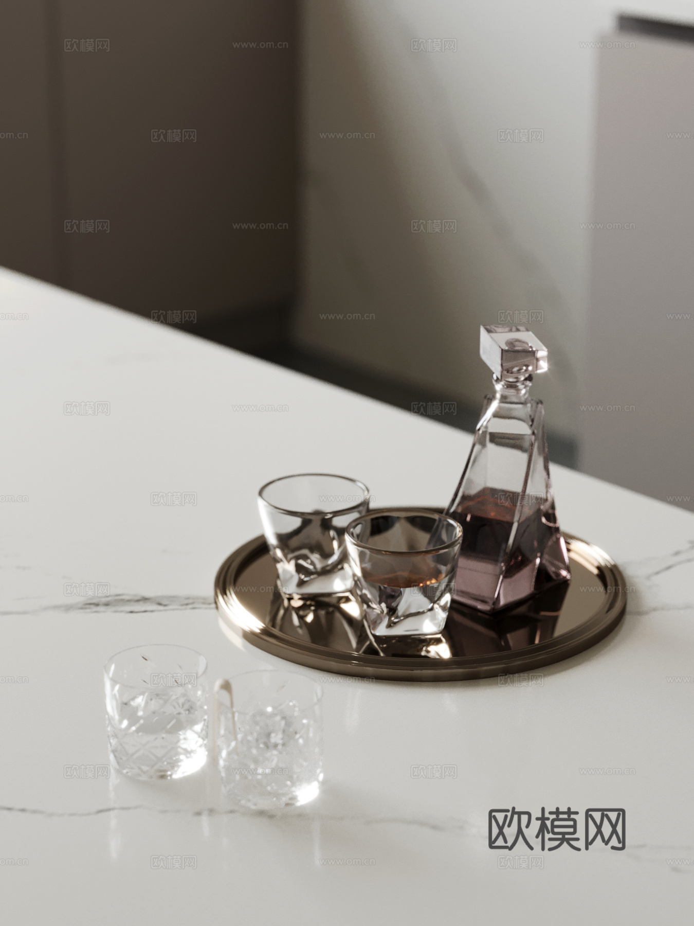 现代酒水 托盘 酒瓶酒杯3d模型