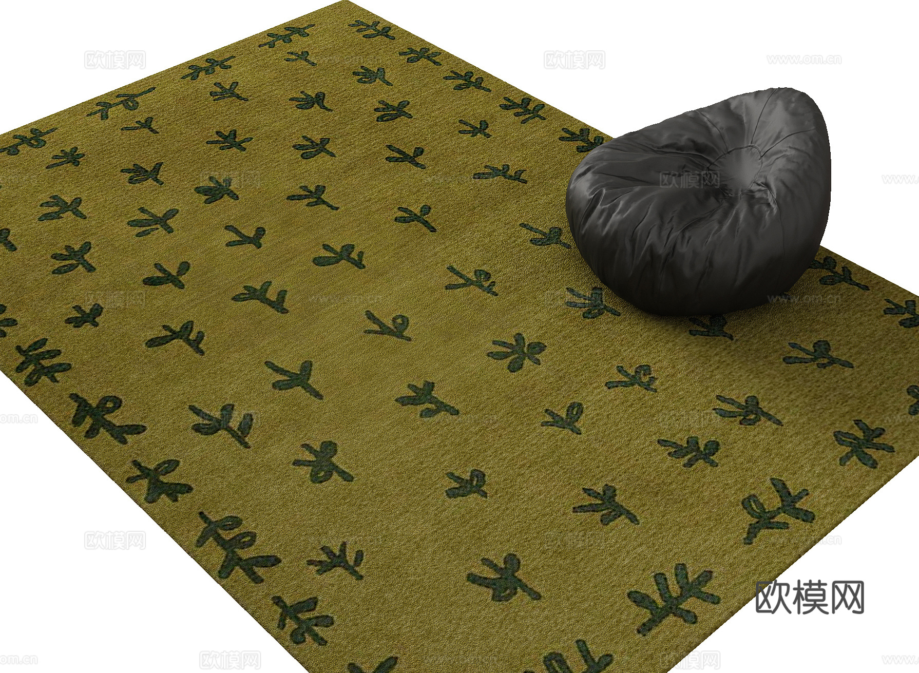 中古复古美拉德色系植物花纹地毯3d模型