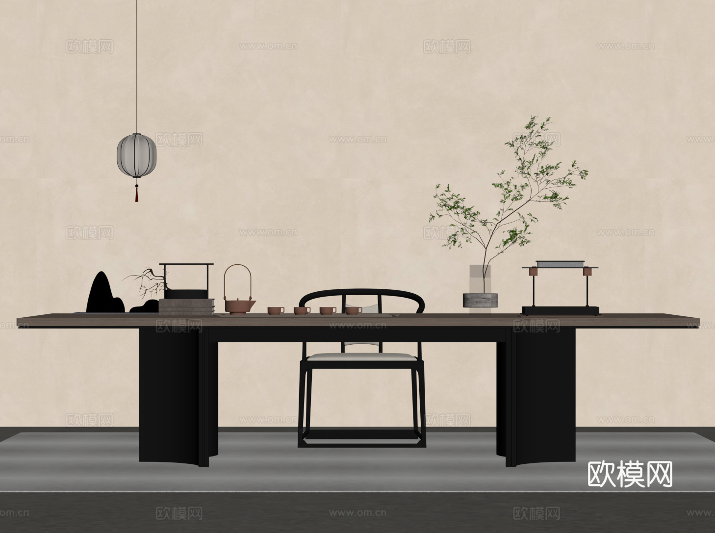 新中式茶桌椅 茶台su模型