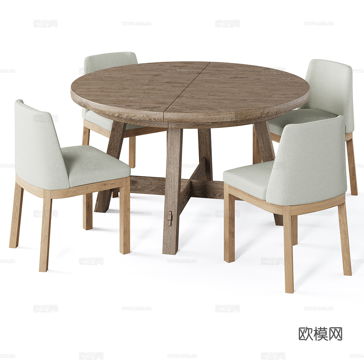 新中式原木风圆餐桌椅3d模型