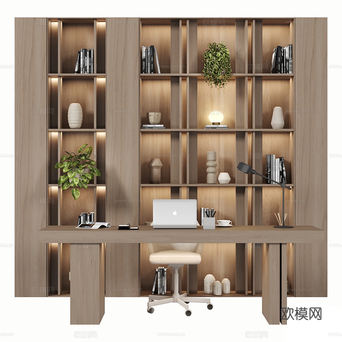 现代意式极简木质书柜3d模型