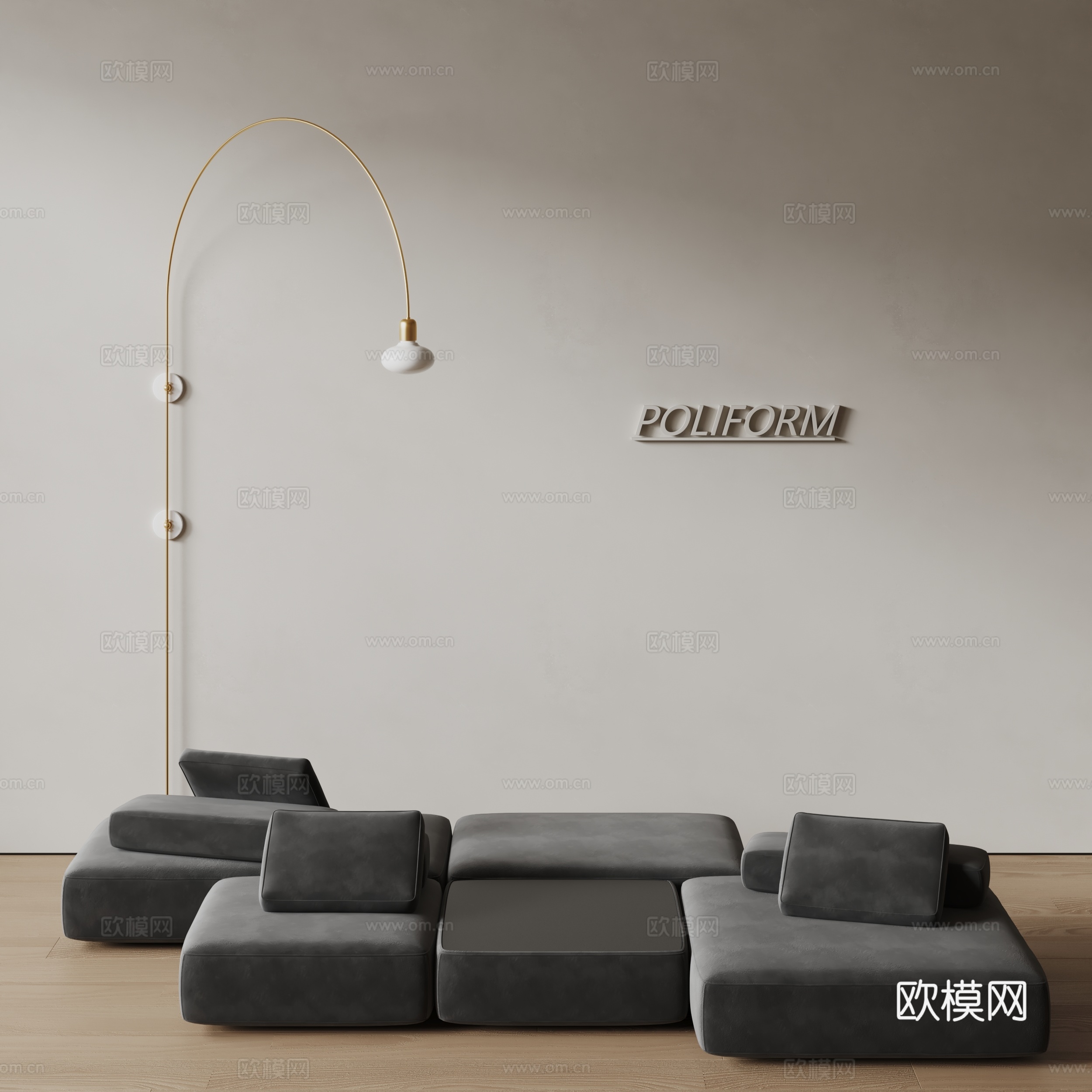 poliform现代组合沙发 布艺沙发 豆腐块沙发 多人沙发su模型