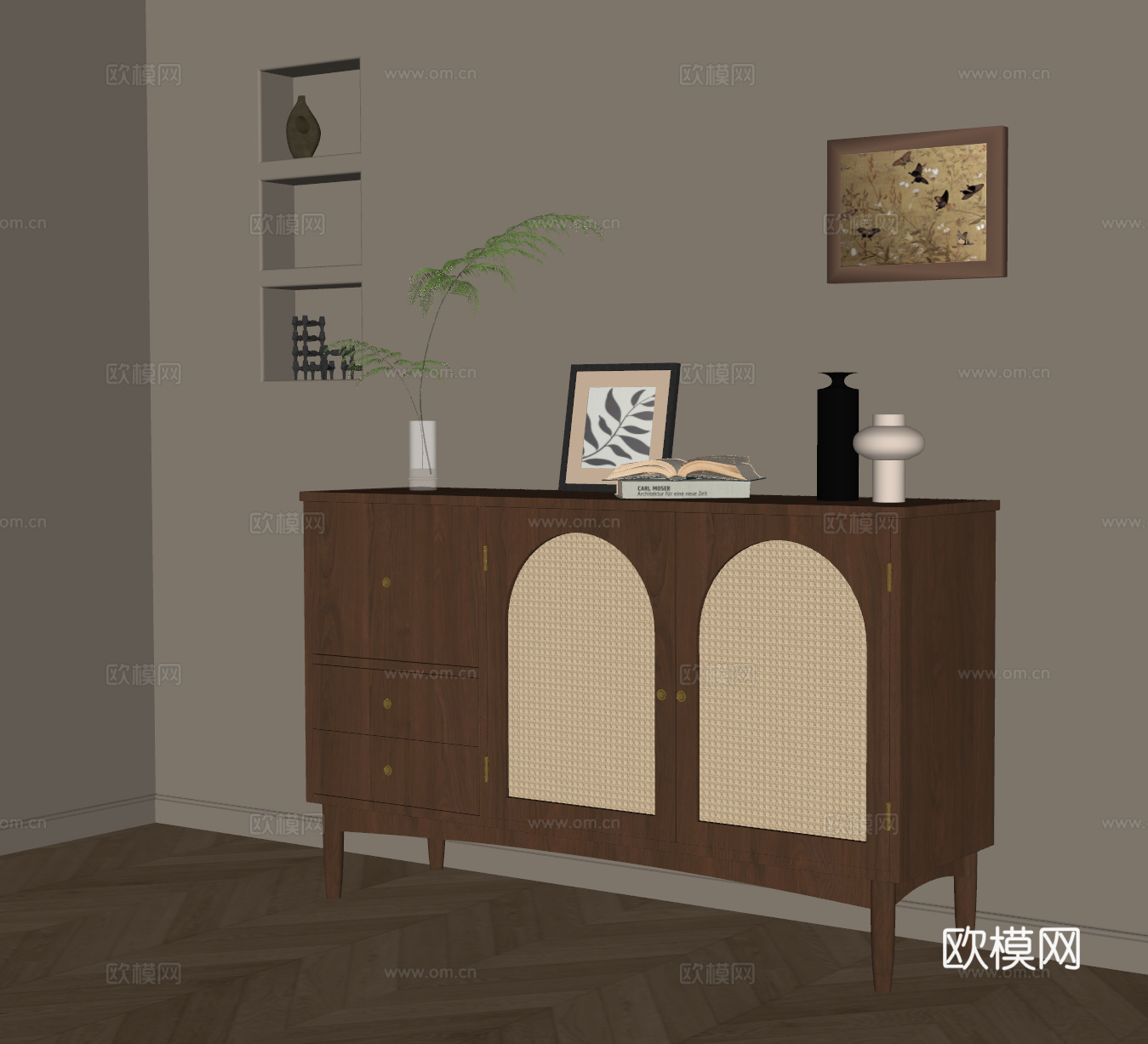 法式复古玄关柜 边柜su模型