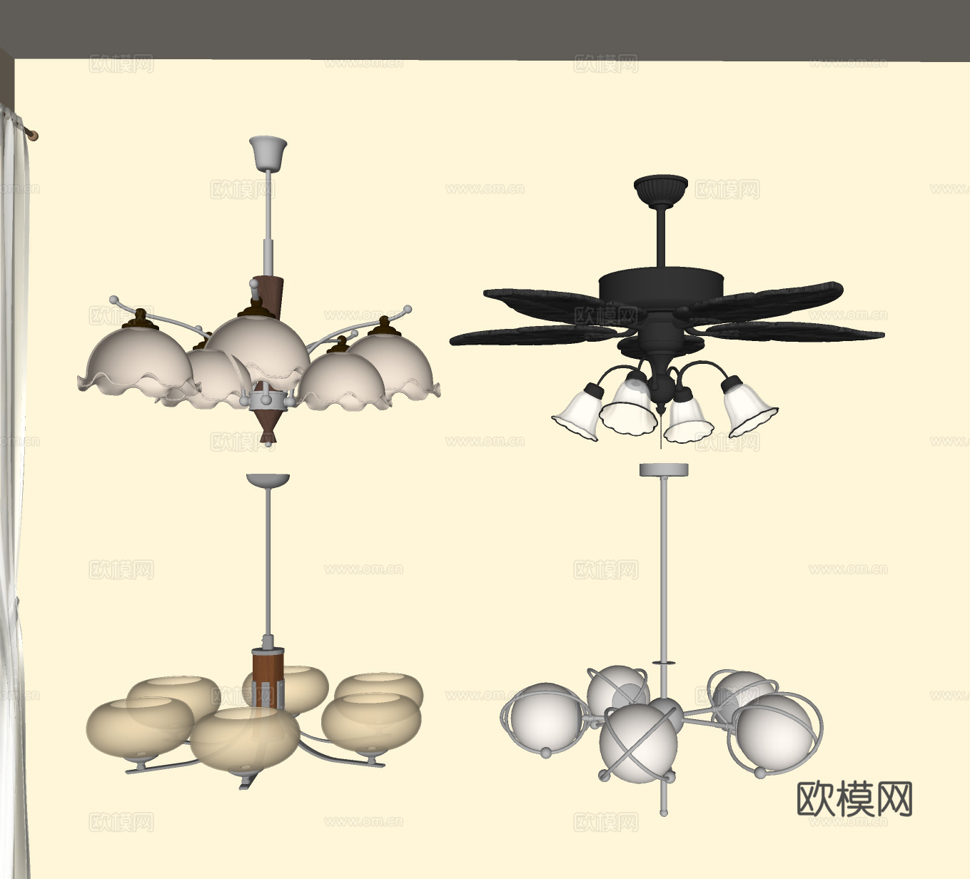 中古吊灯 复古灯饰 法式吊灯su模型
