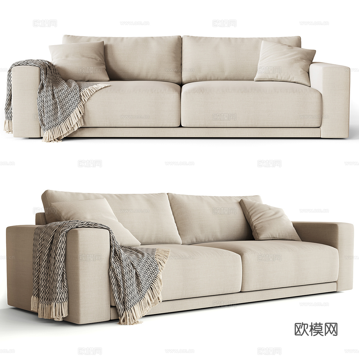 现代意式双人布艺休闲沙发3d模型