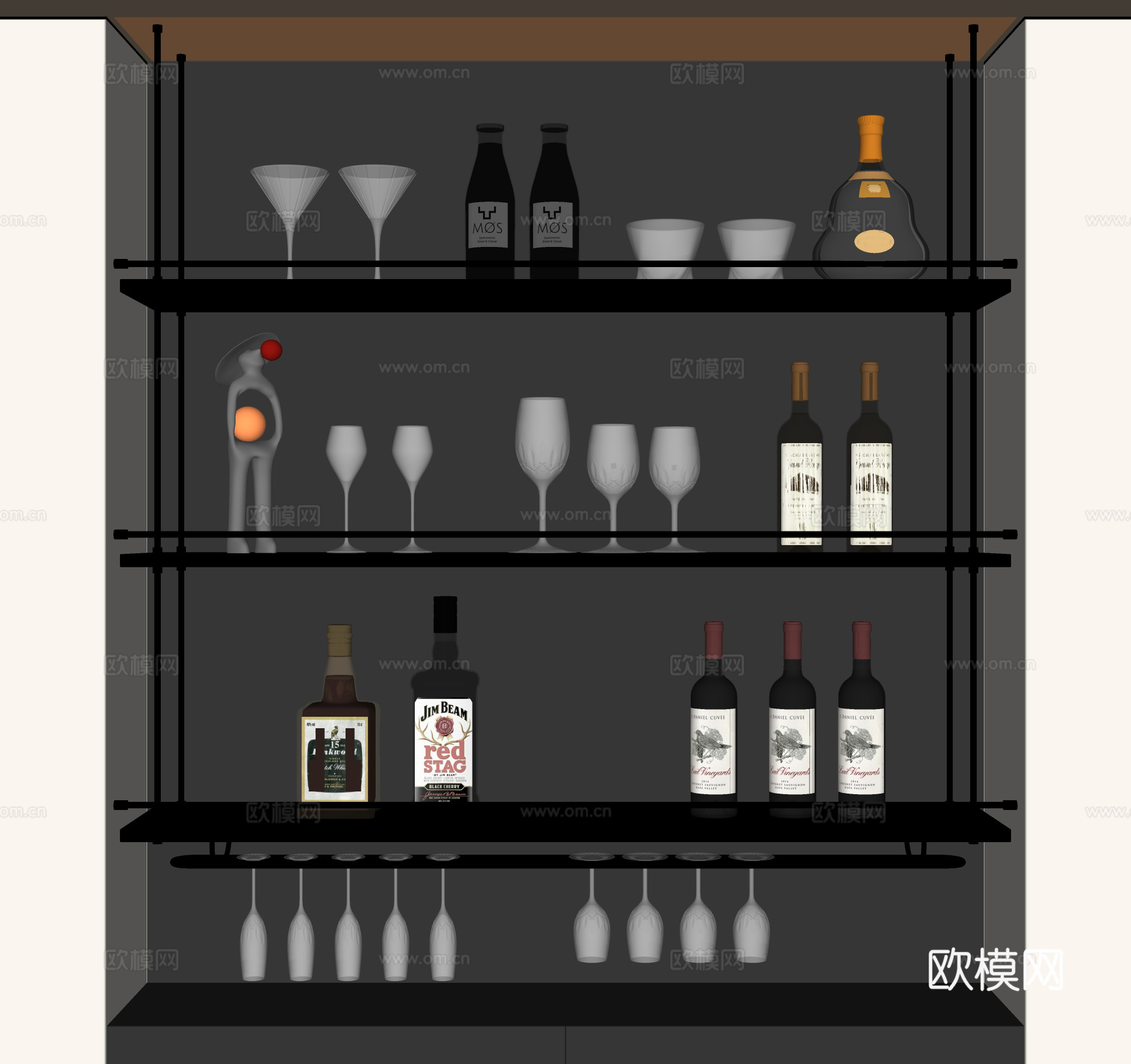 现代酒柜酒架su模型