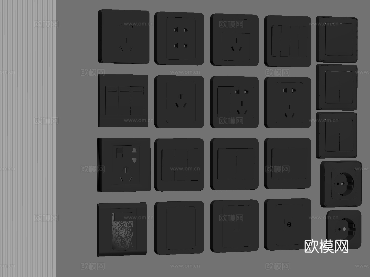 现代插座 开关su模型
