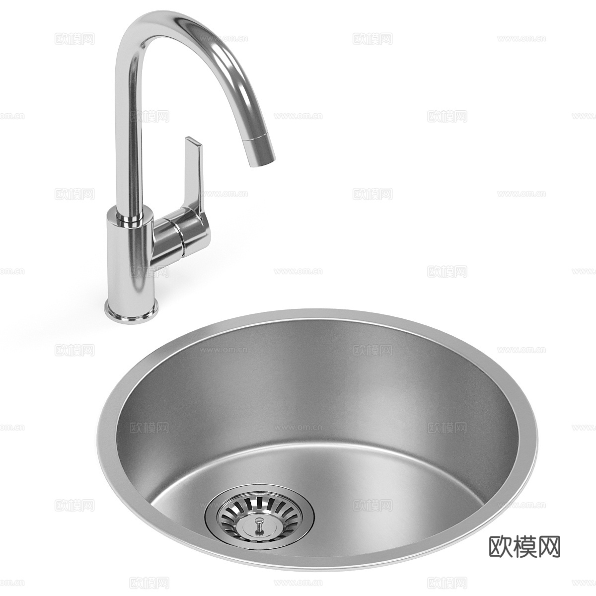 现代圆形不锈钢水槽3d模型