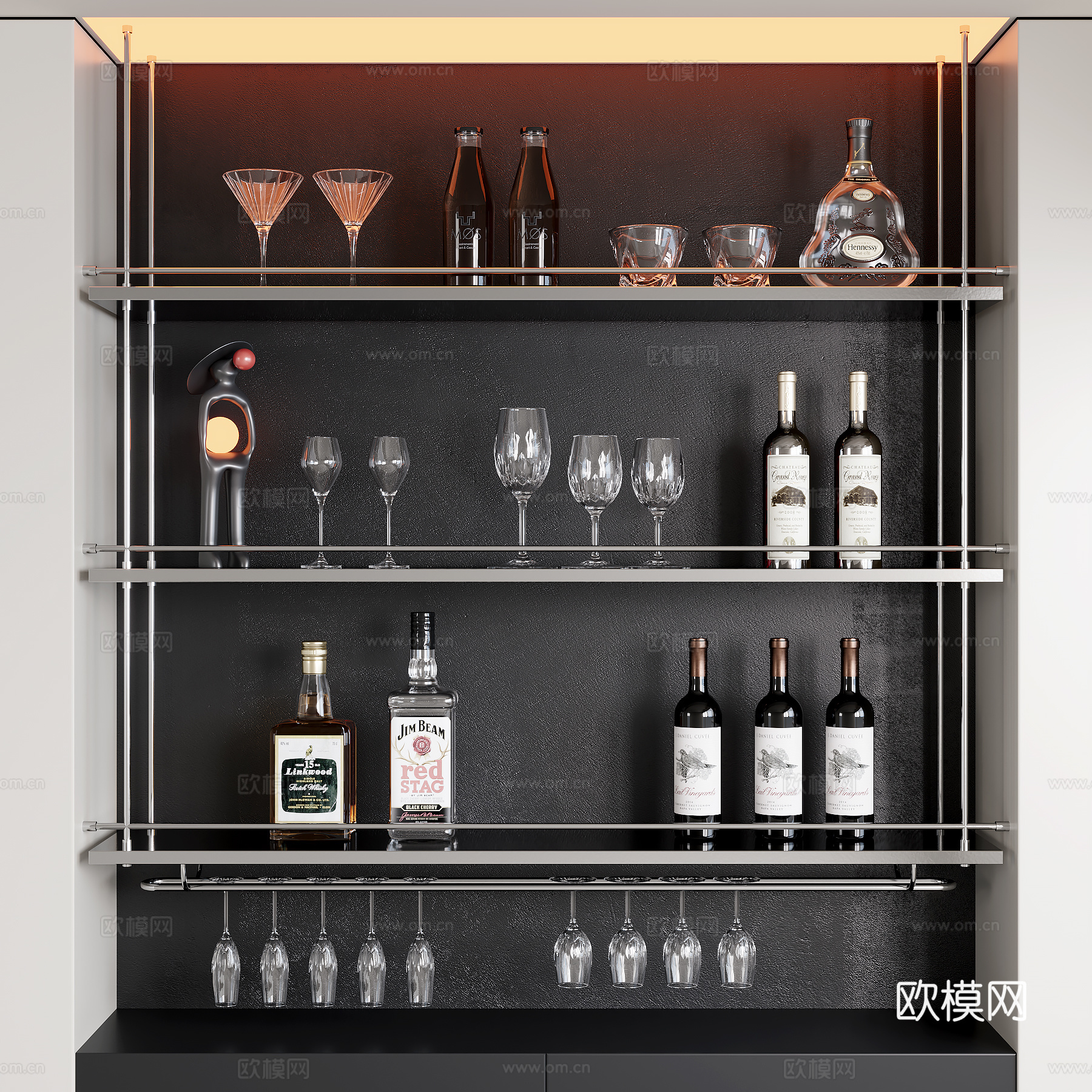 现代酒柜酒架su模型