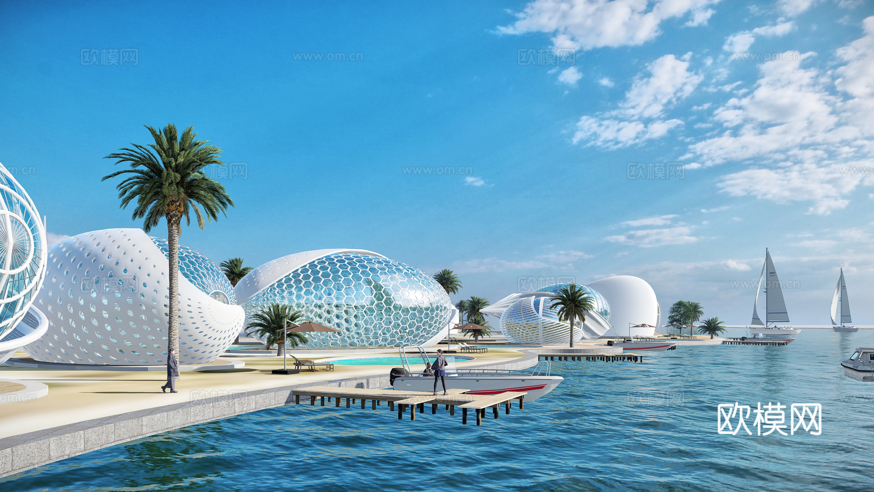 现代鸟瞰规划 美国城市规划 临海城市规划 海洋主题城市 异形su模型