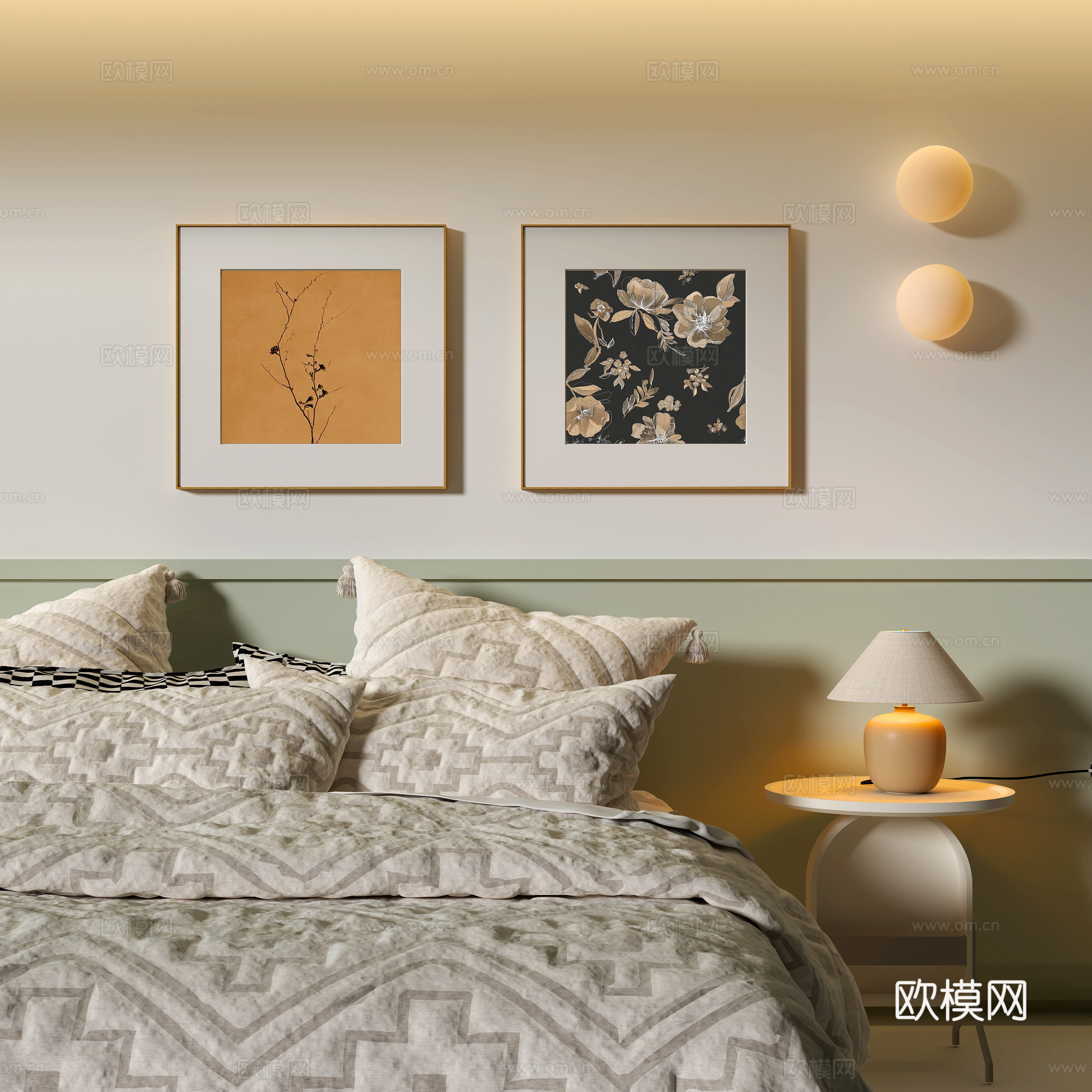 现代卧室装饰挂画su模型