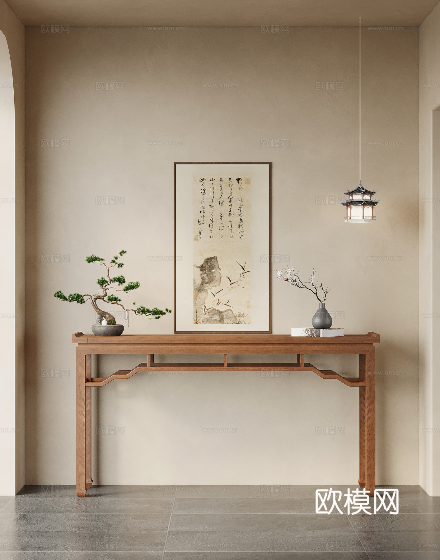 新中式玄关 端景条案3d模型