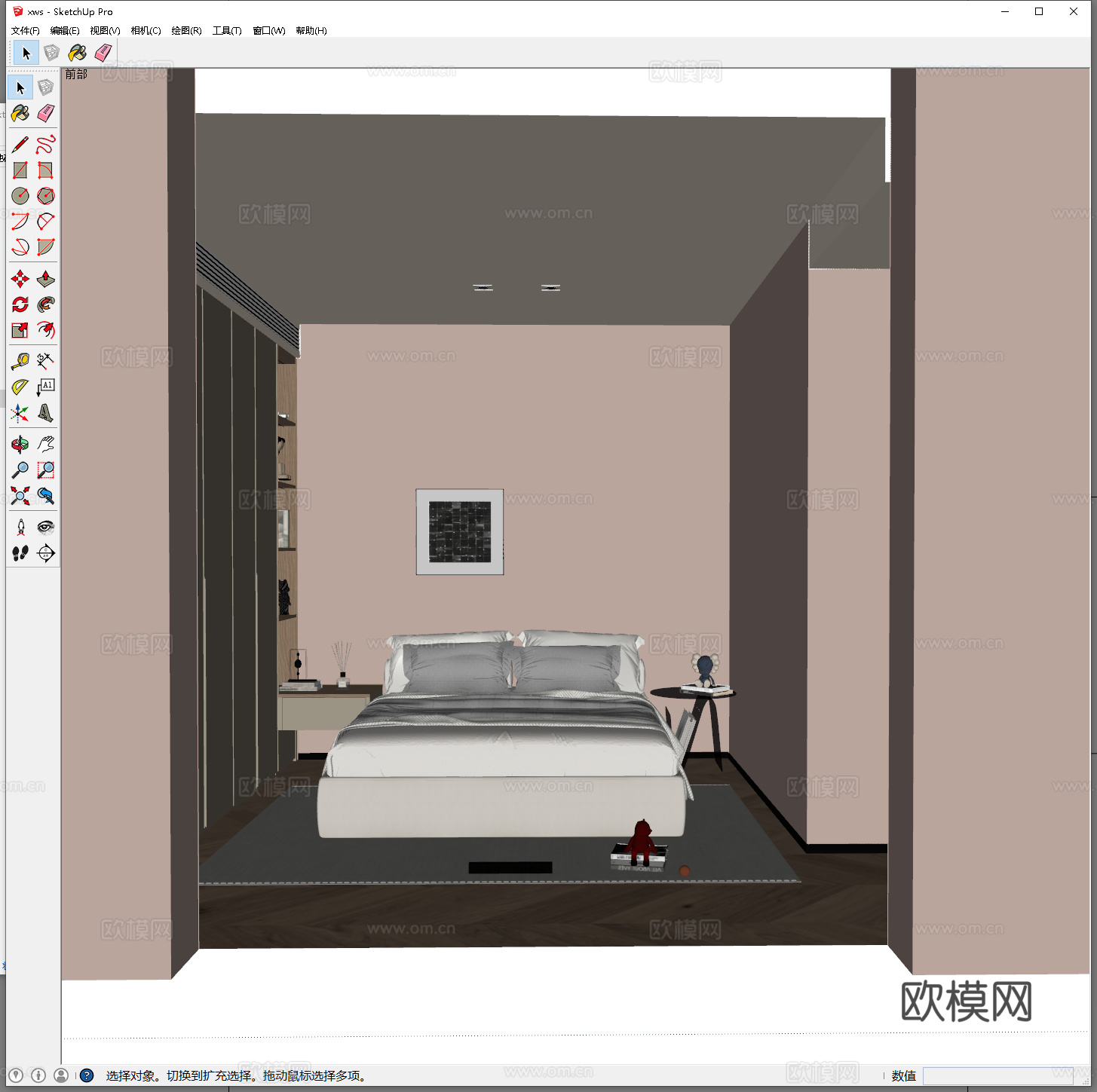 现代简约小卧室 床头柜一体衣柜 小床极简床头柜 书饰品摆件su模型