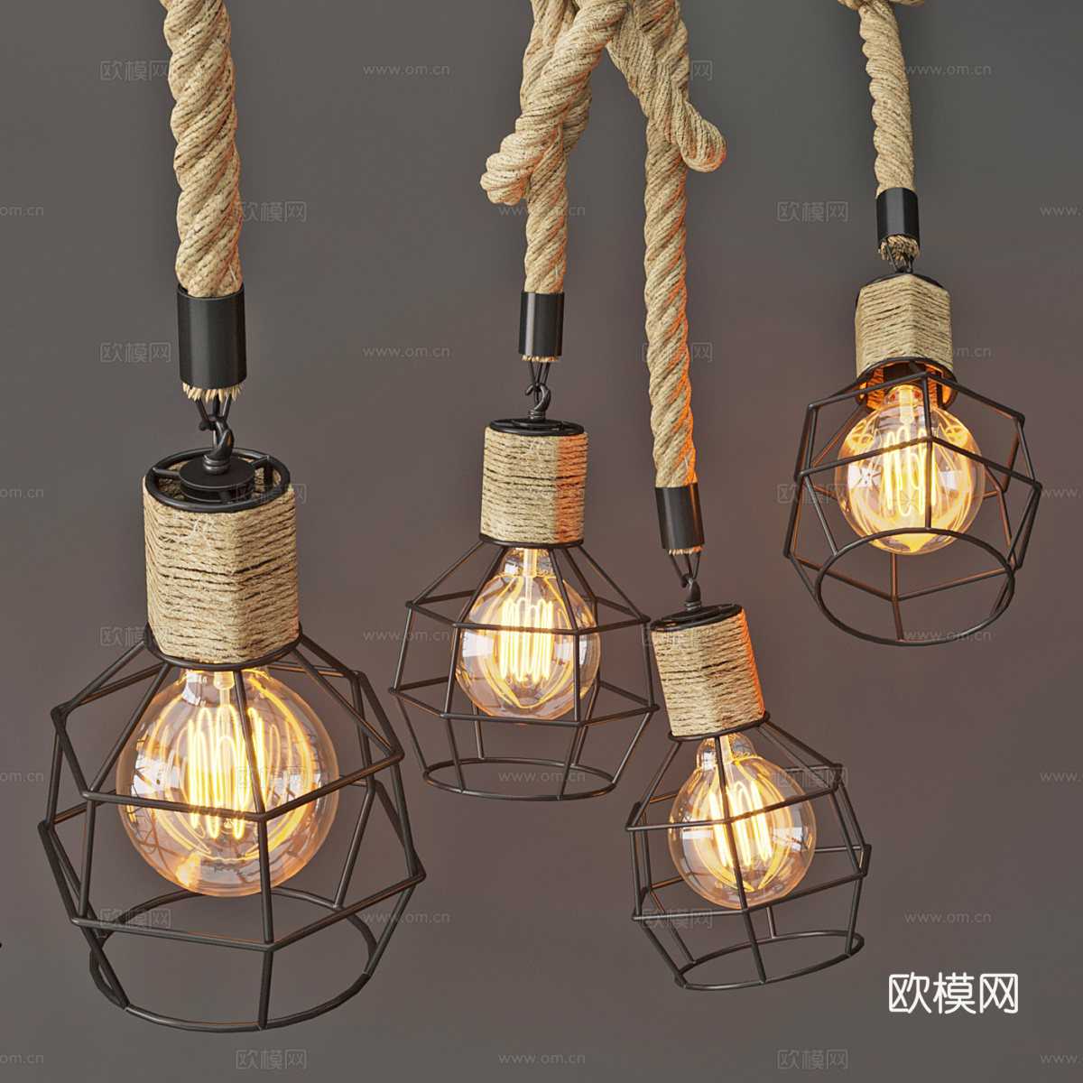 现代工业风麻绳装饰吊灯3d模型