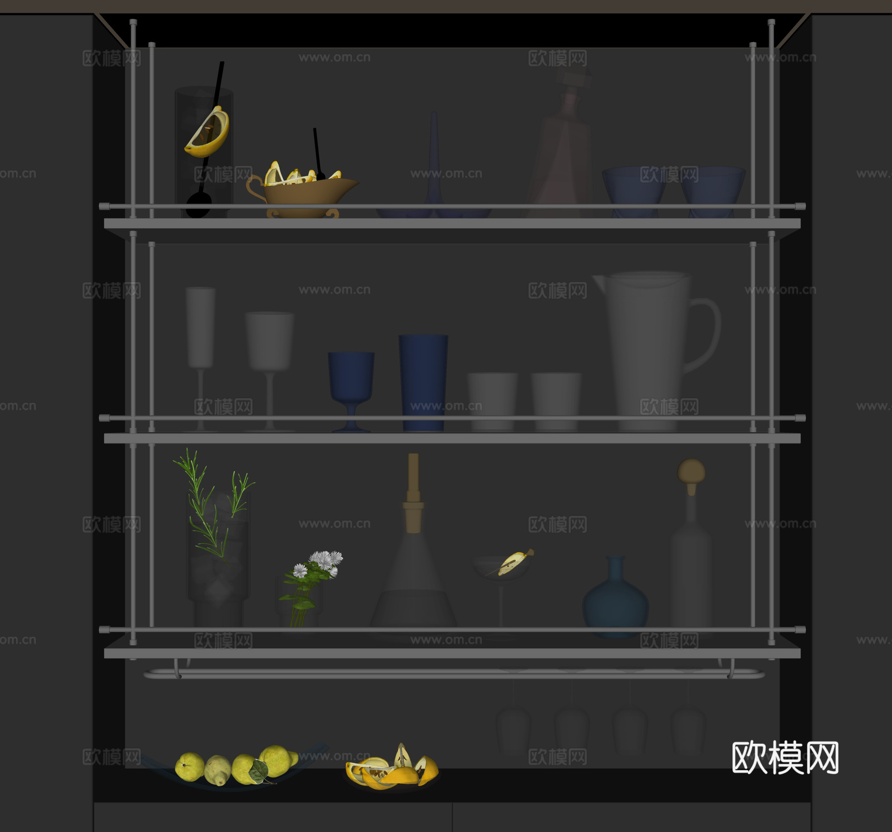 现代酒柜酒架su模型