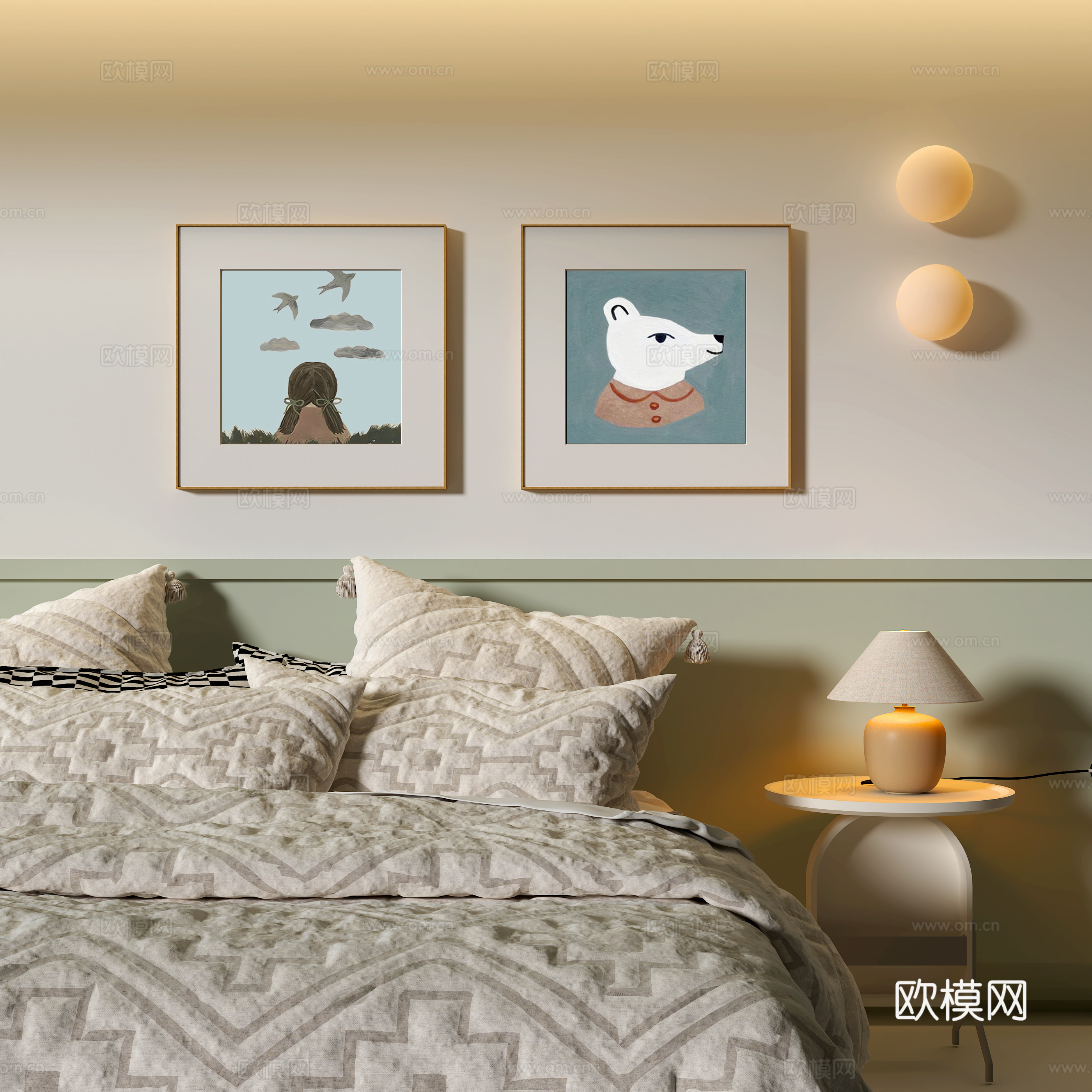 现代卧室装饰挂画su模型