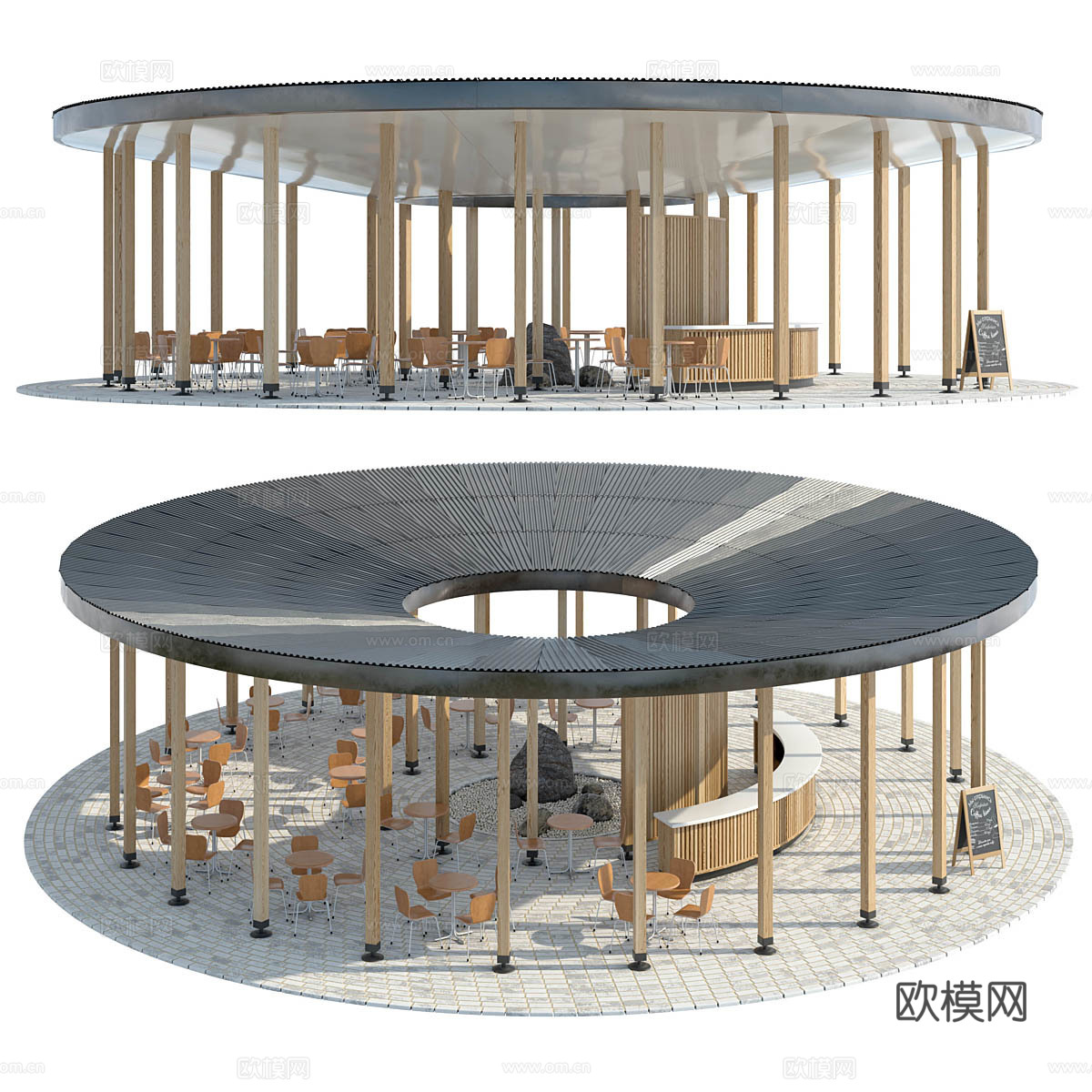现代圆形露天咖啡厅3d模型