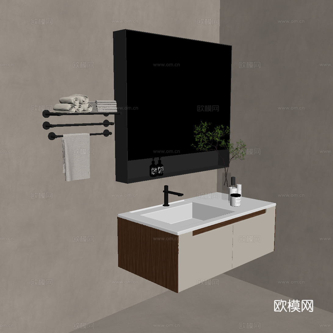 现代浴室柜 毛巾架su模型