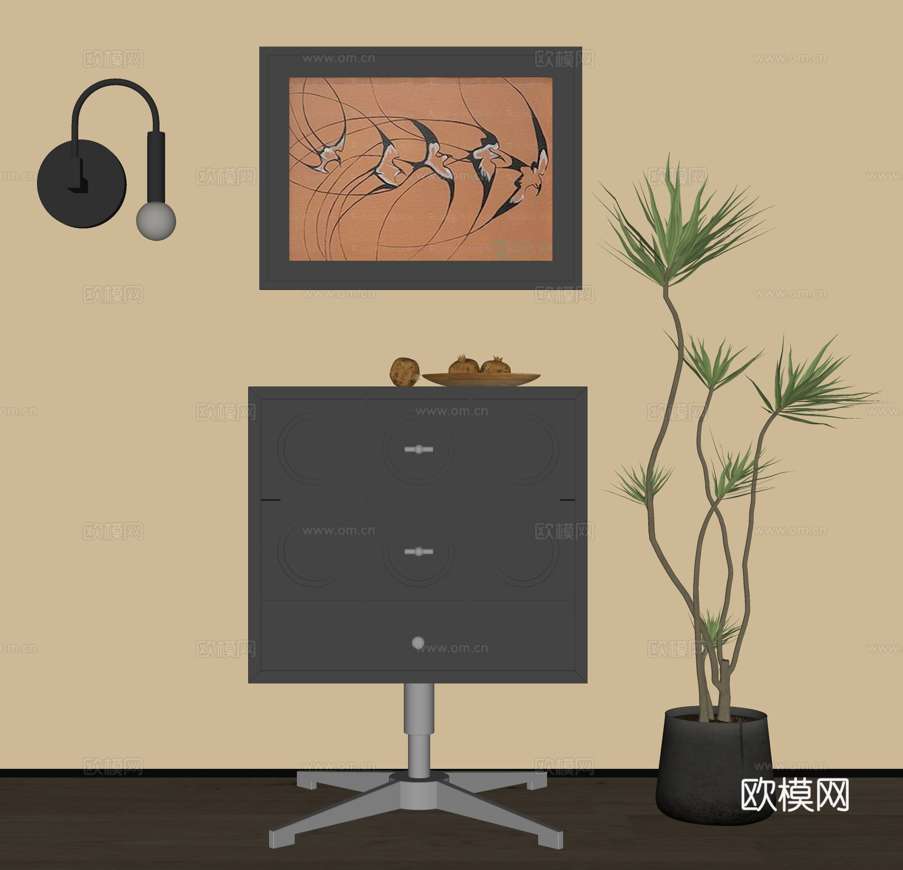 中古风装饰画su模型下载（渲染图2）