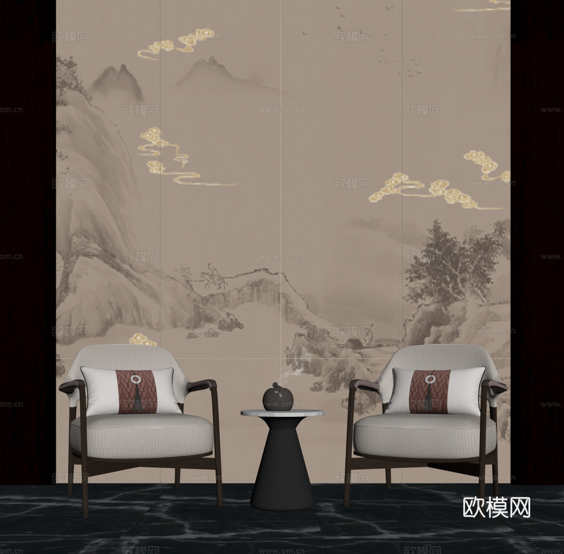 新中式休闲椅 边几su模型