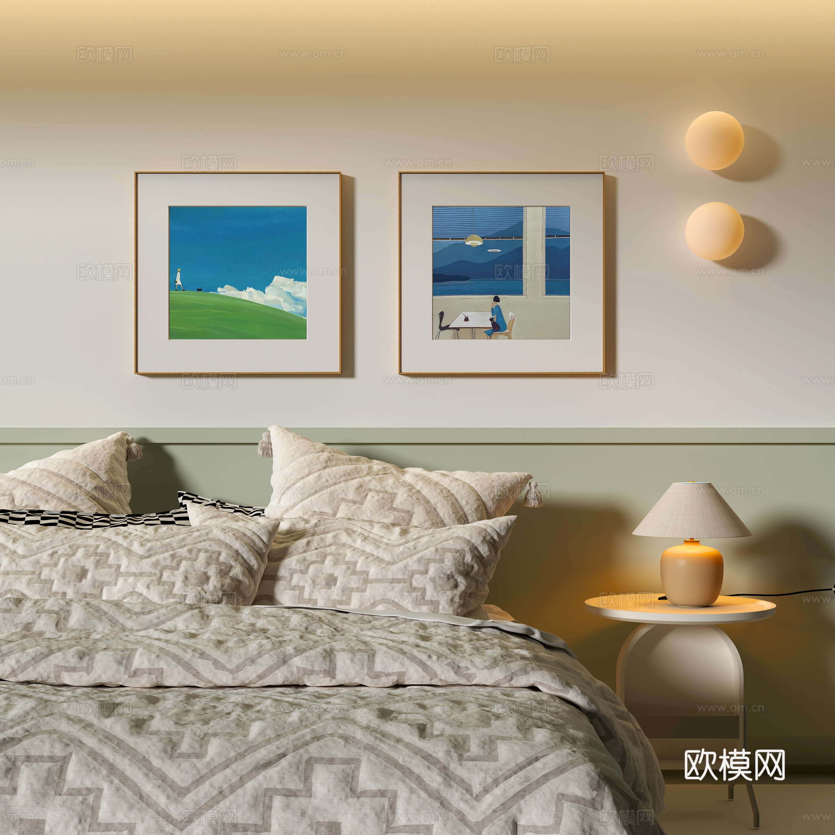 现代卧室装饰挂画su模型