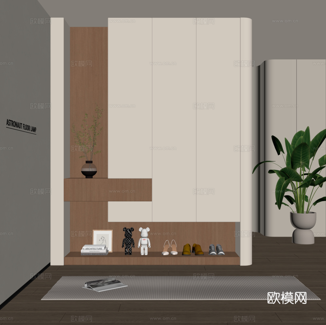 奶油风玄关柜 鞋柜su模型