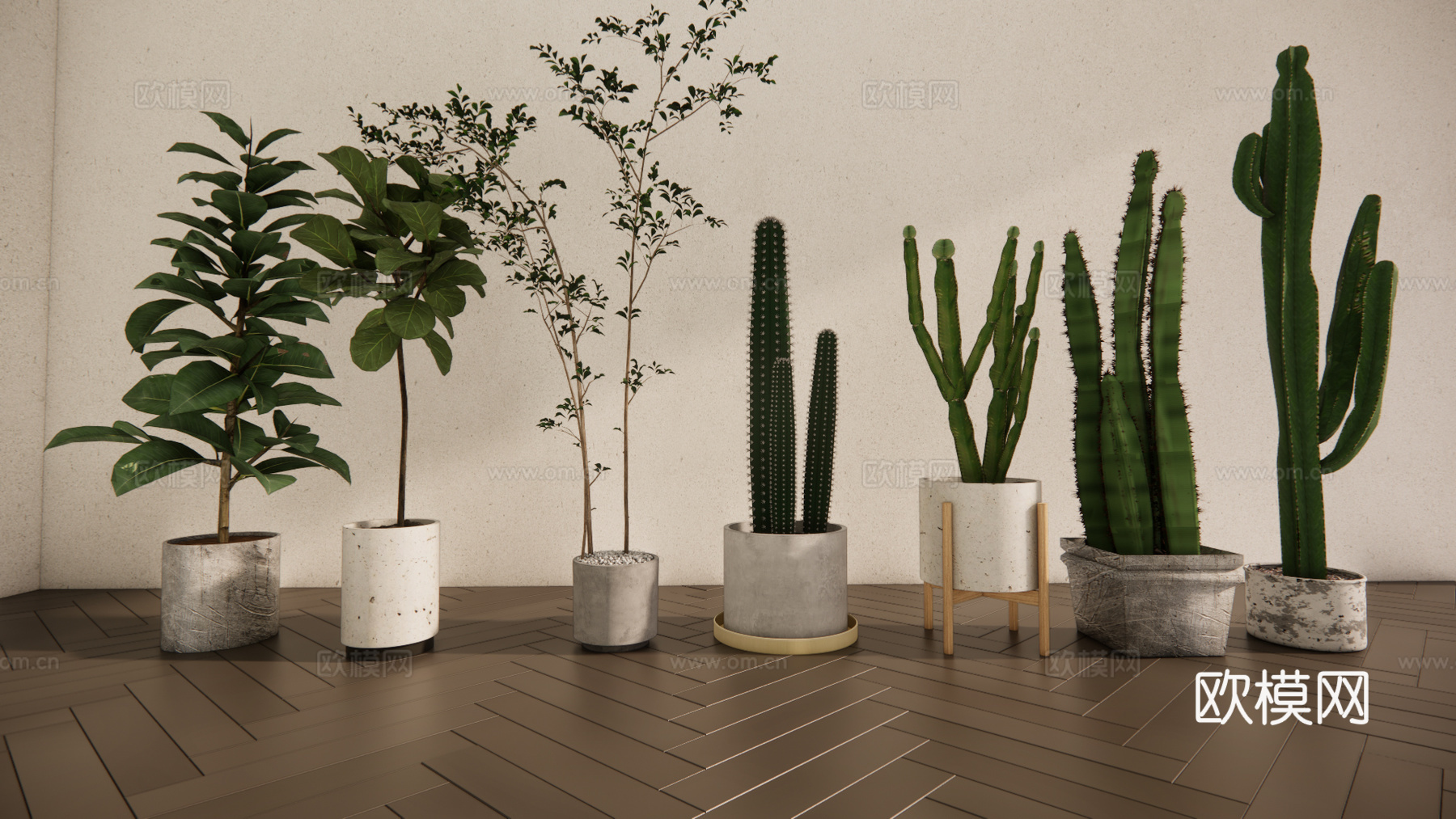 现代森系植物盆栽组合 绿植盆栽 盆景 阳台植物su模型