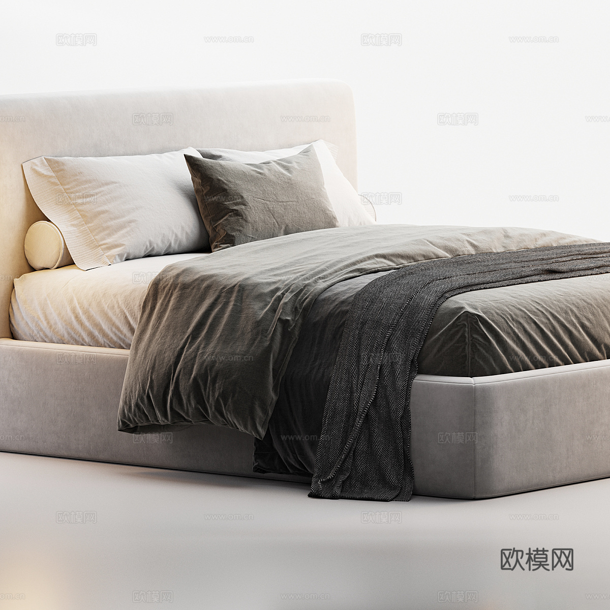 现代意式布艺双人床3d模型