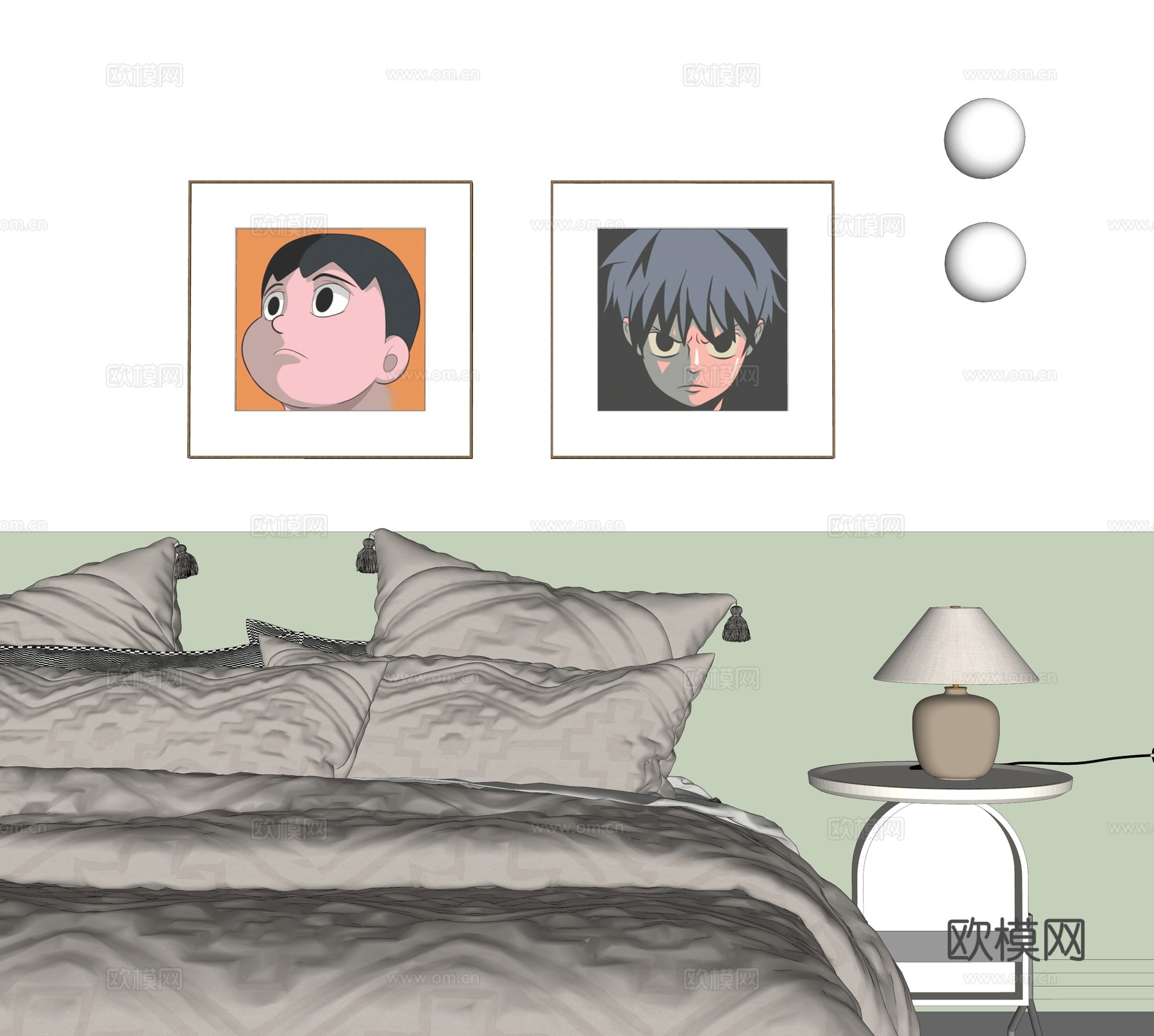 现代卧室装饰挂画 卡通人物挂画su模型