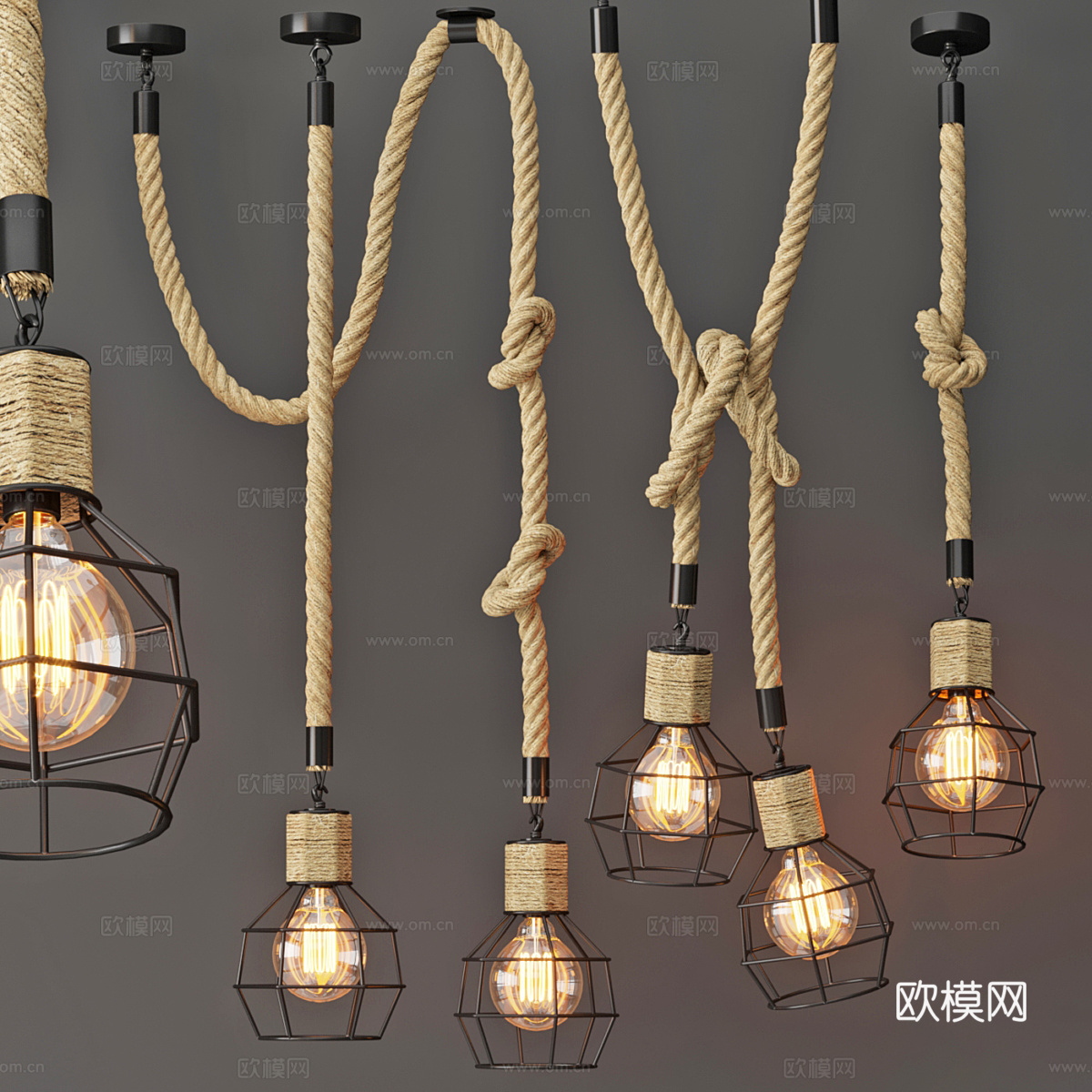 现代工业风麻绳装饰吊灯3d模型