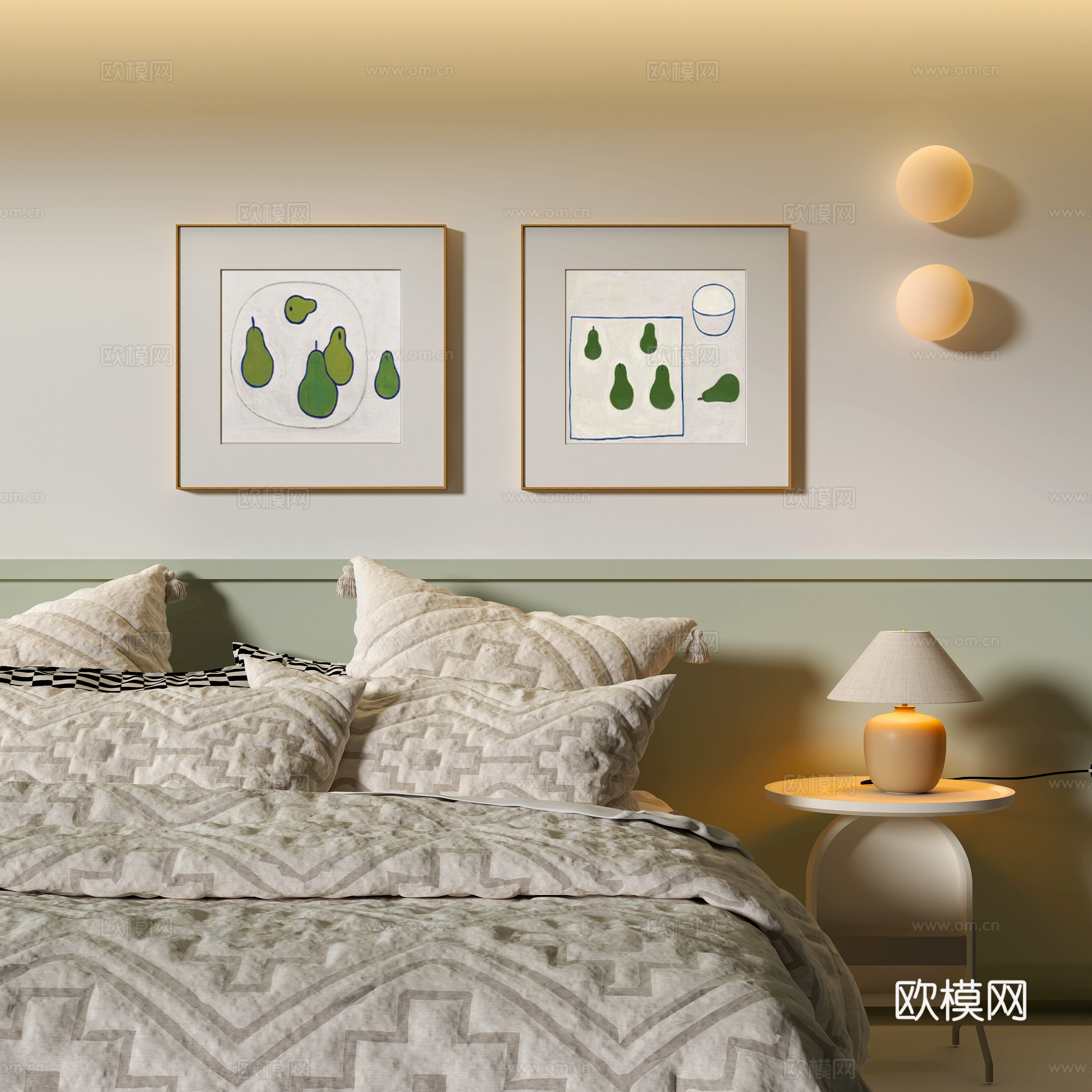 现代卧室装饰挂画su模型