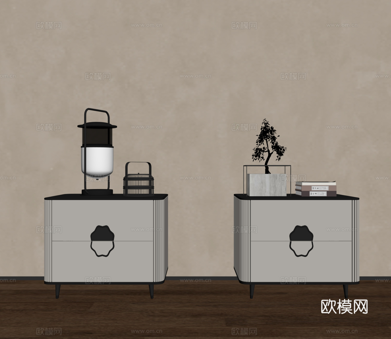 新中式床头柜su模型