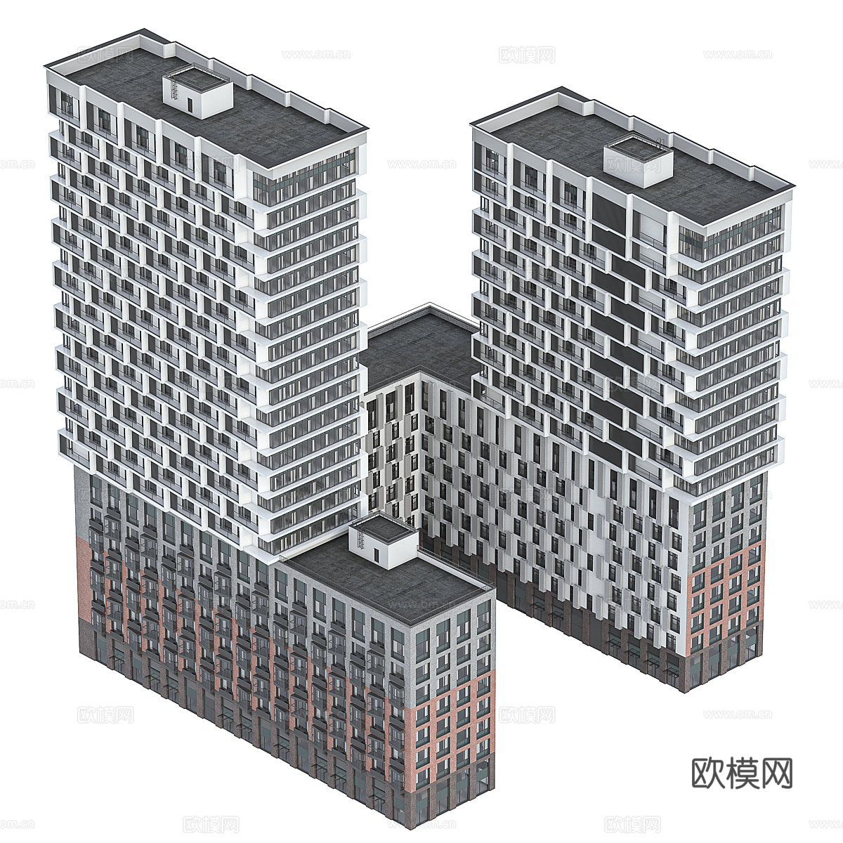 现代高层住宅建筑外观3d模型