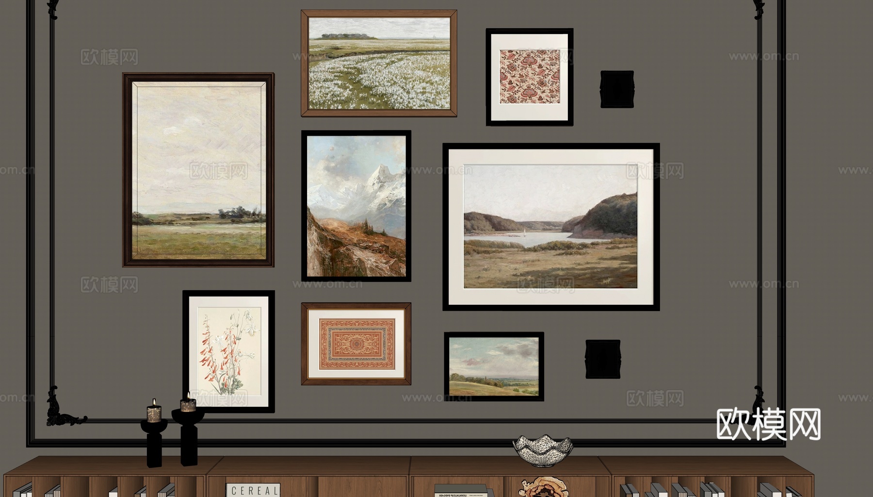 中古风组合装饰画su模型下载（渲染图2）