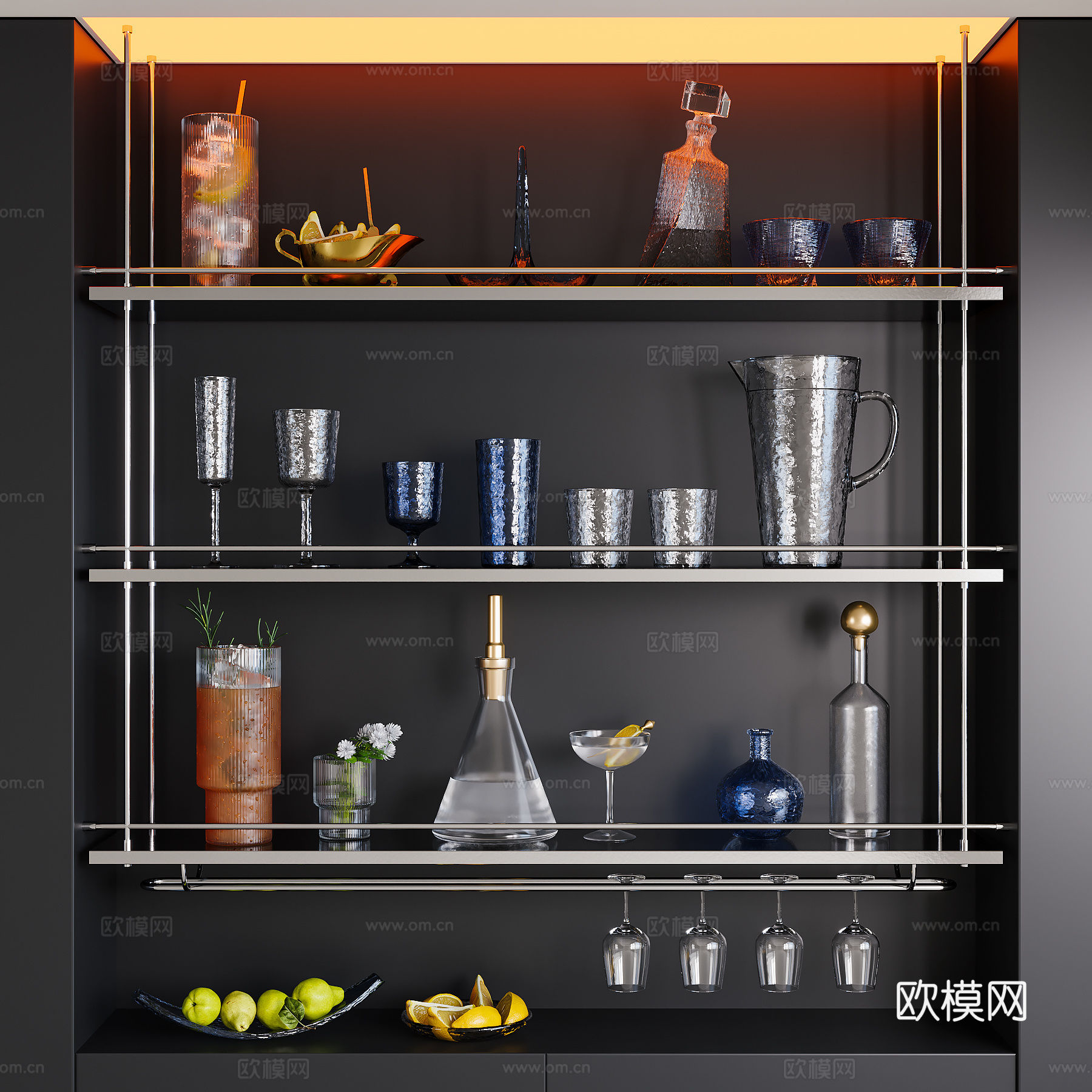 现代酒柜酒架su模型