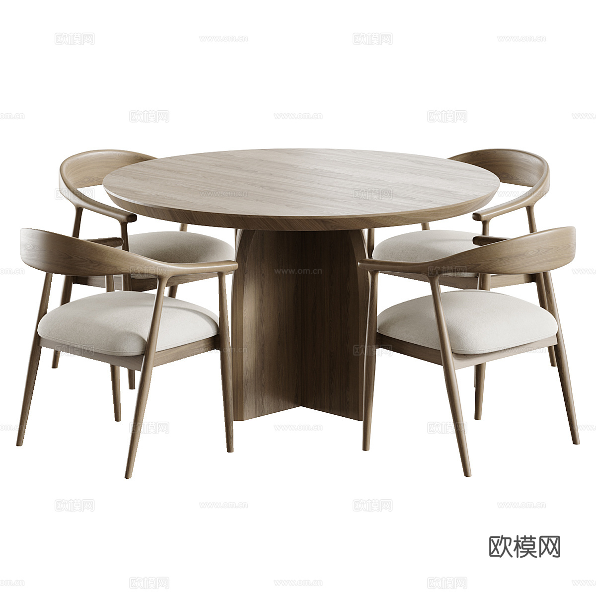 新中式圆餐桌椅组合3d模型